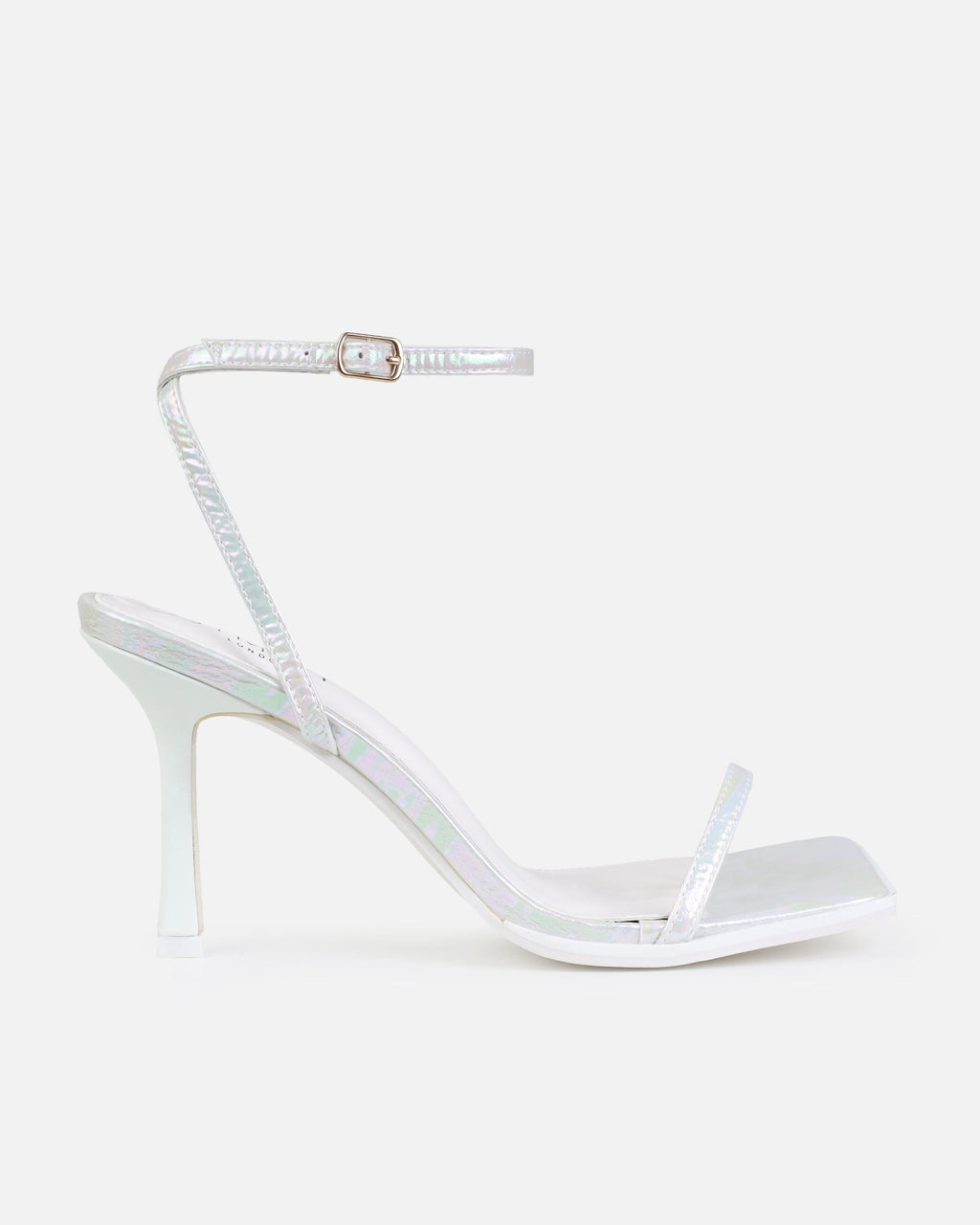 Aeros White Square Toe Strappy Stiletto Mid Heels