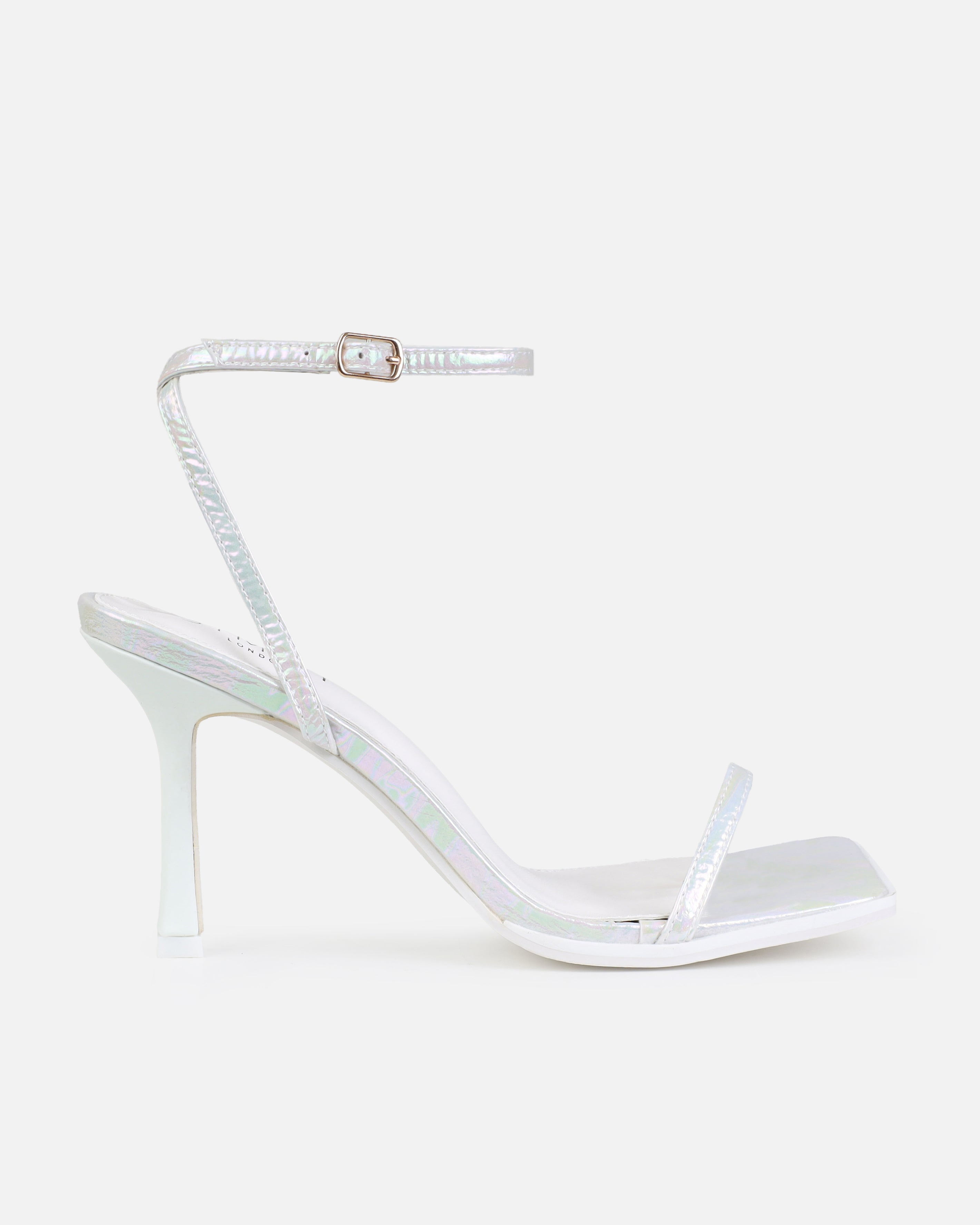 Aeros White Square Toe Strappy Stiletto Mid Heels