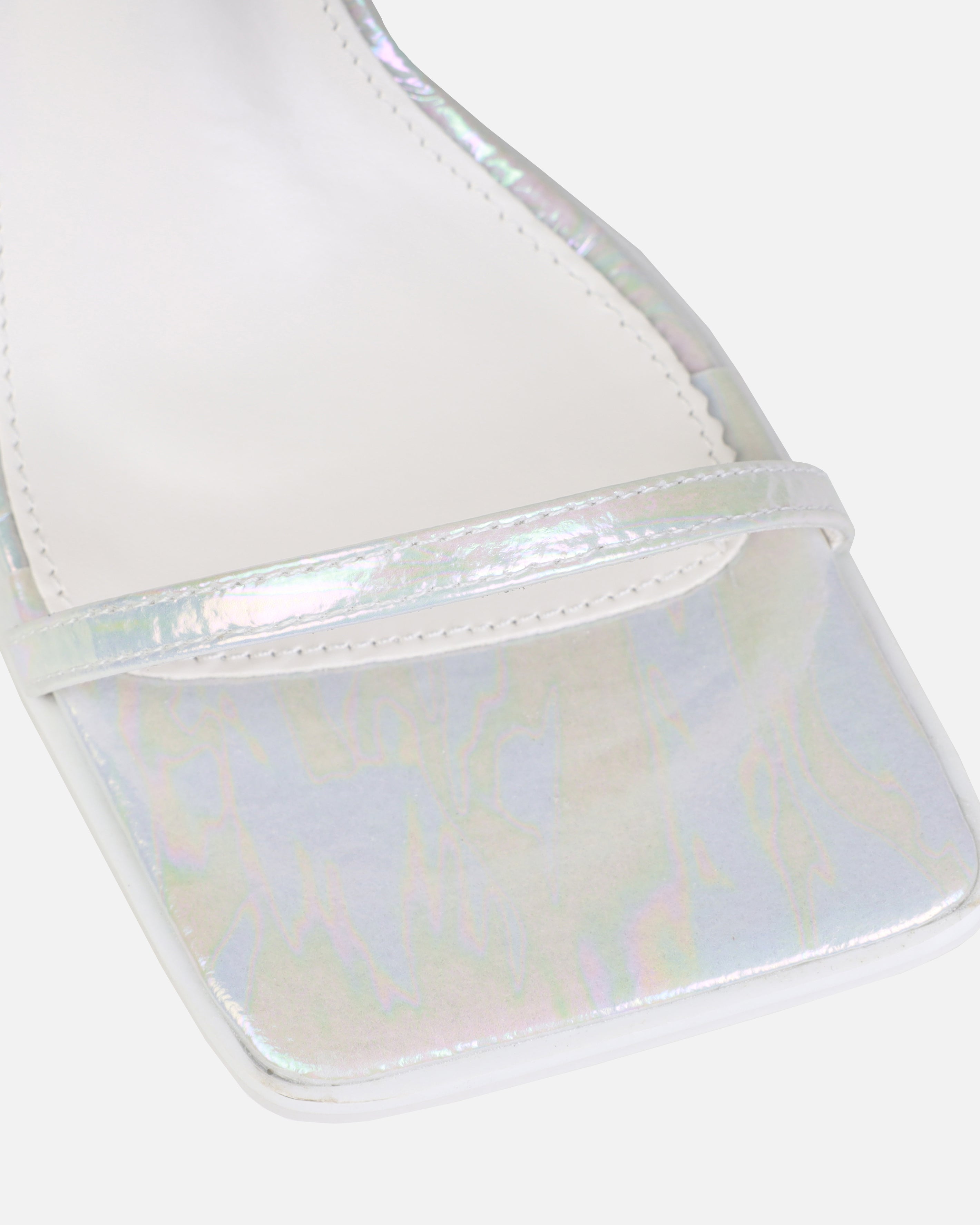 Aeros White Square Toe Strappy Stiletto Mid Heels