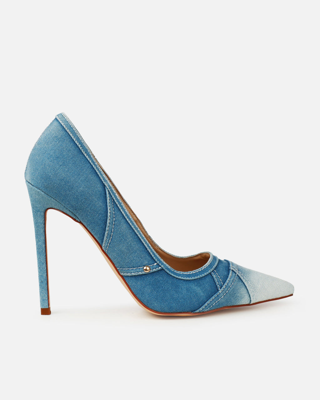 Aggie Blue Denim Patchwork Stiletto Court Shoes