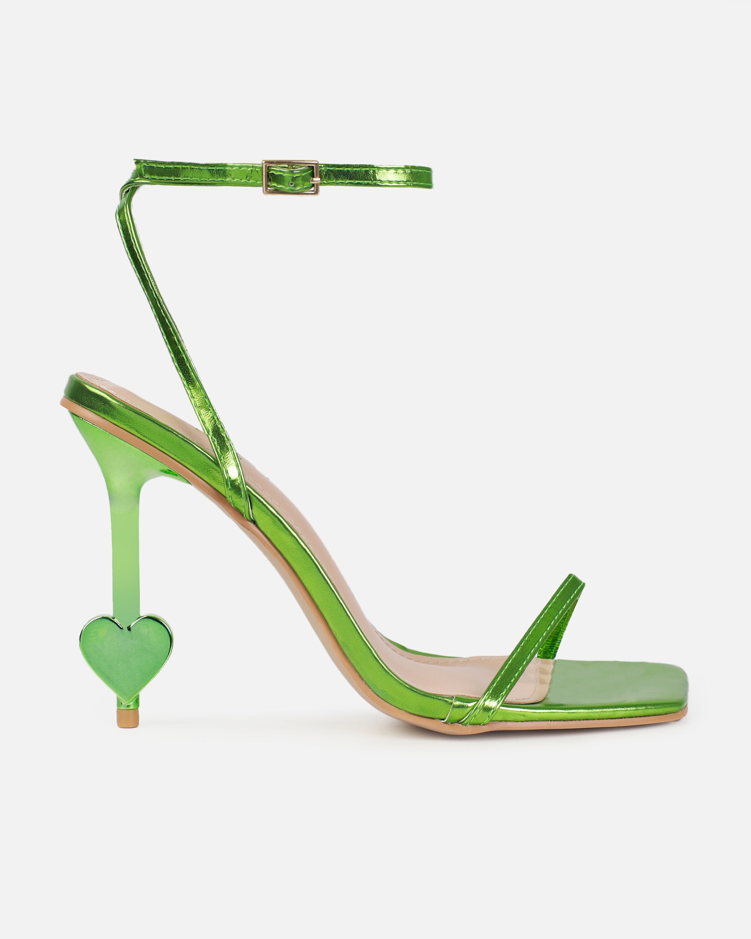 Aiko Green Metallic Stiletto Heart Heels