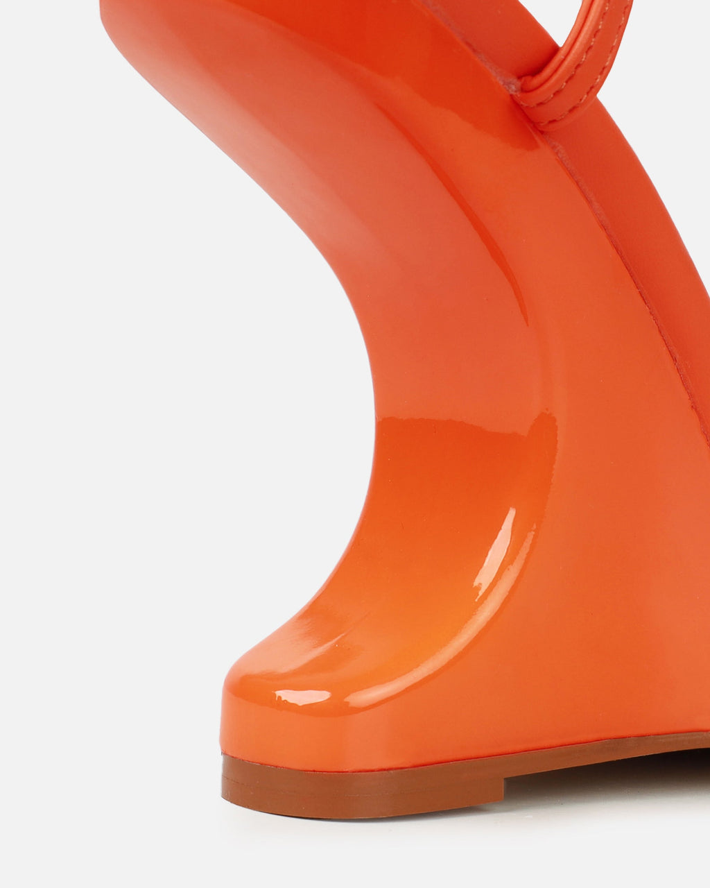Aja Orange Square Toe Strappy Patent Wedges