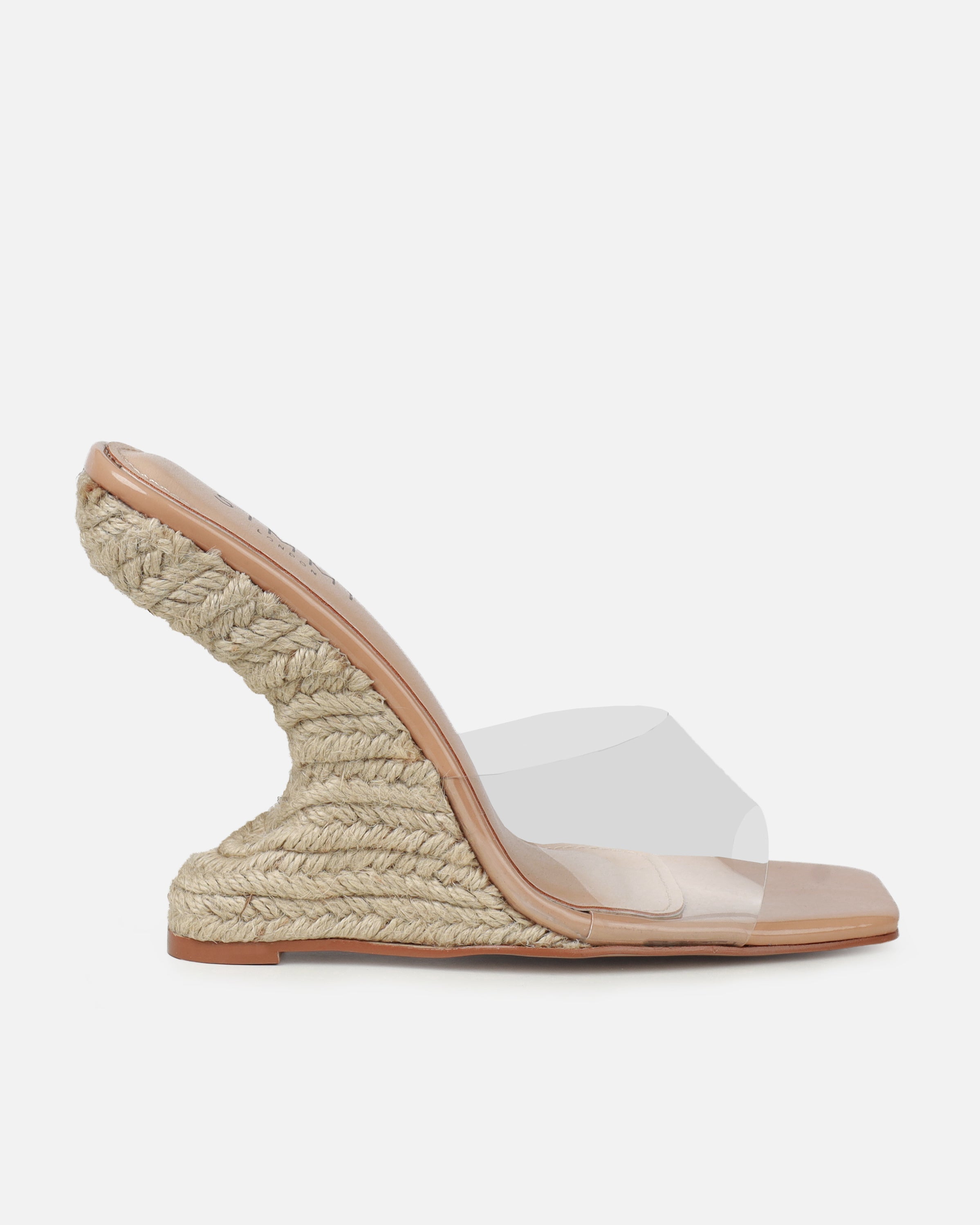 Ajayne Nude Clear Espadrille Mule Wedges