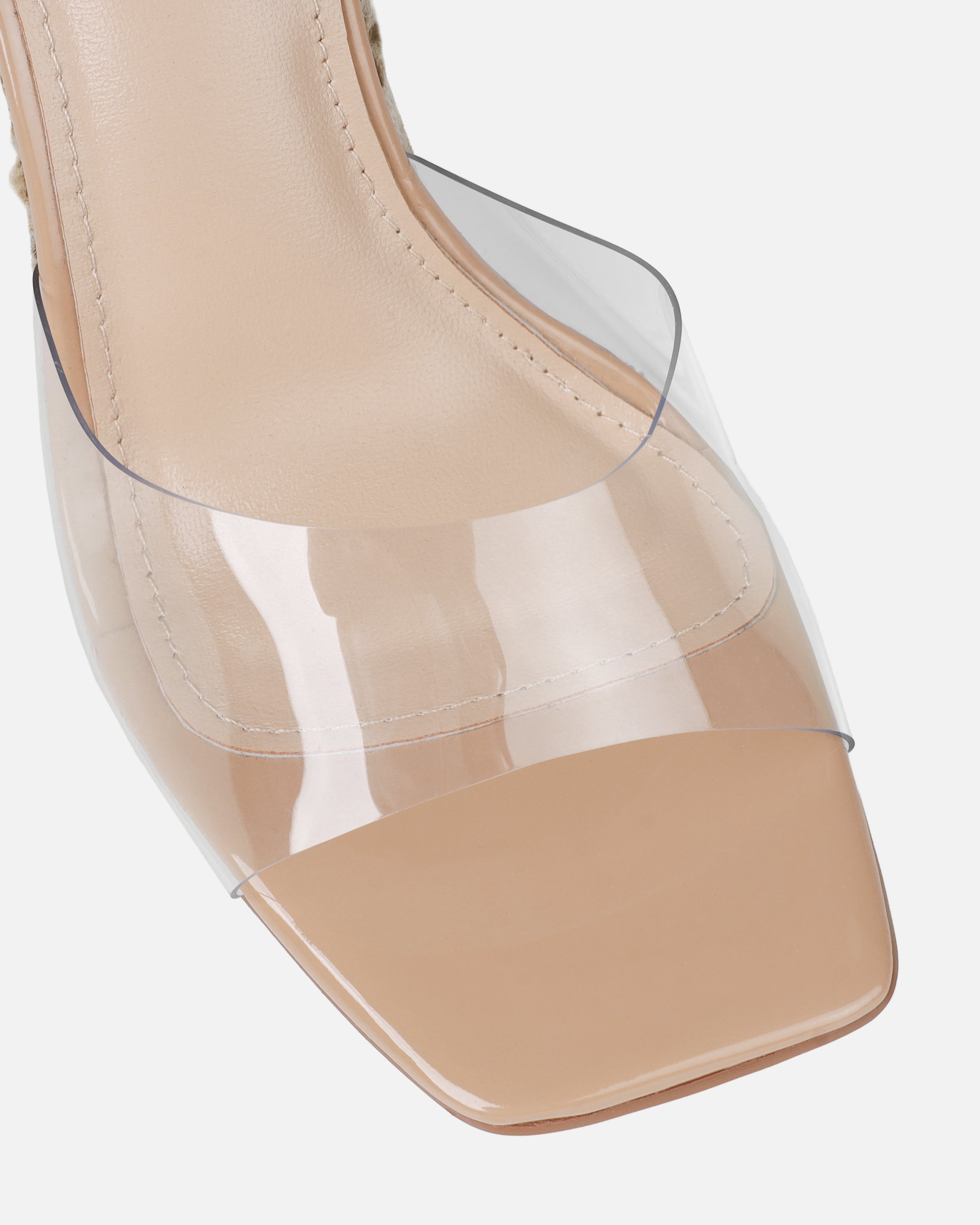 Ajayne Nude Clear Espadrille Mule Wedges