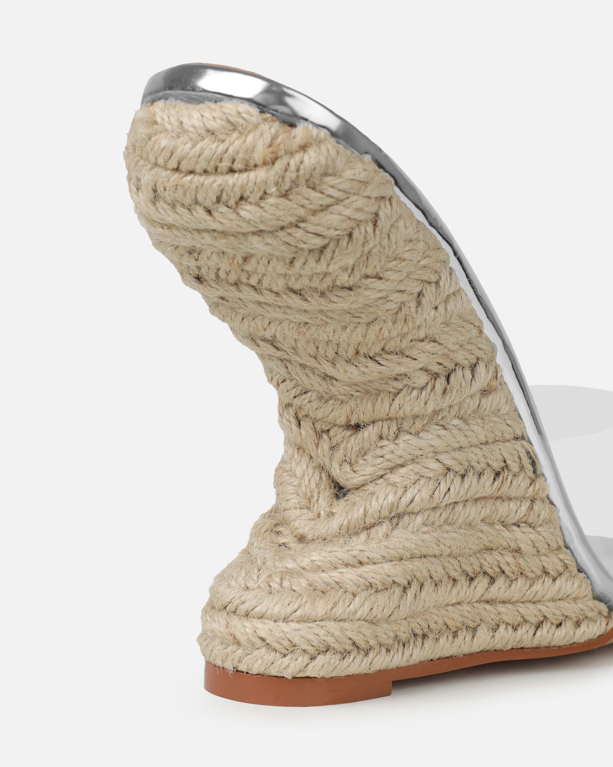 Ajayne Silver Clear Espadrille Mule Wedges