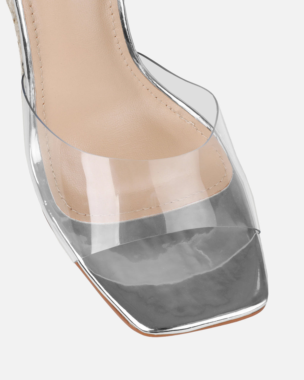 Ajayne Silver Clear Espadrille Mule Wedges