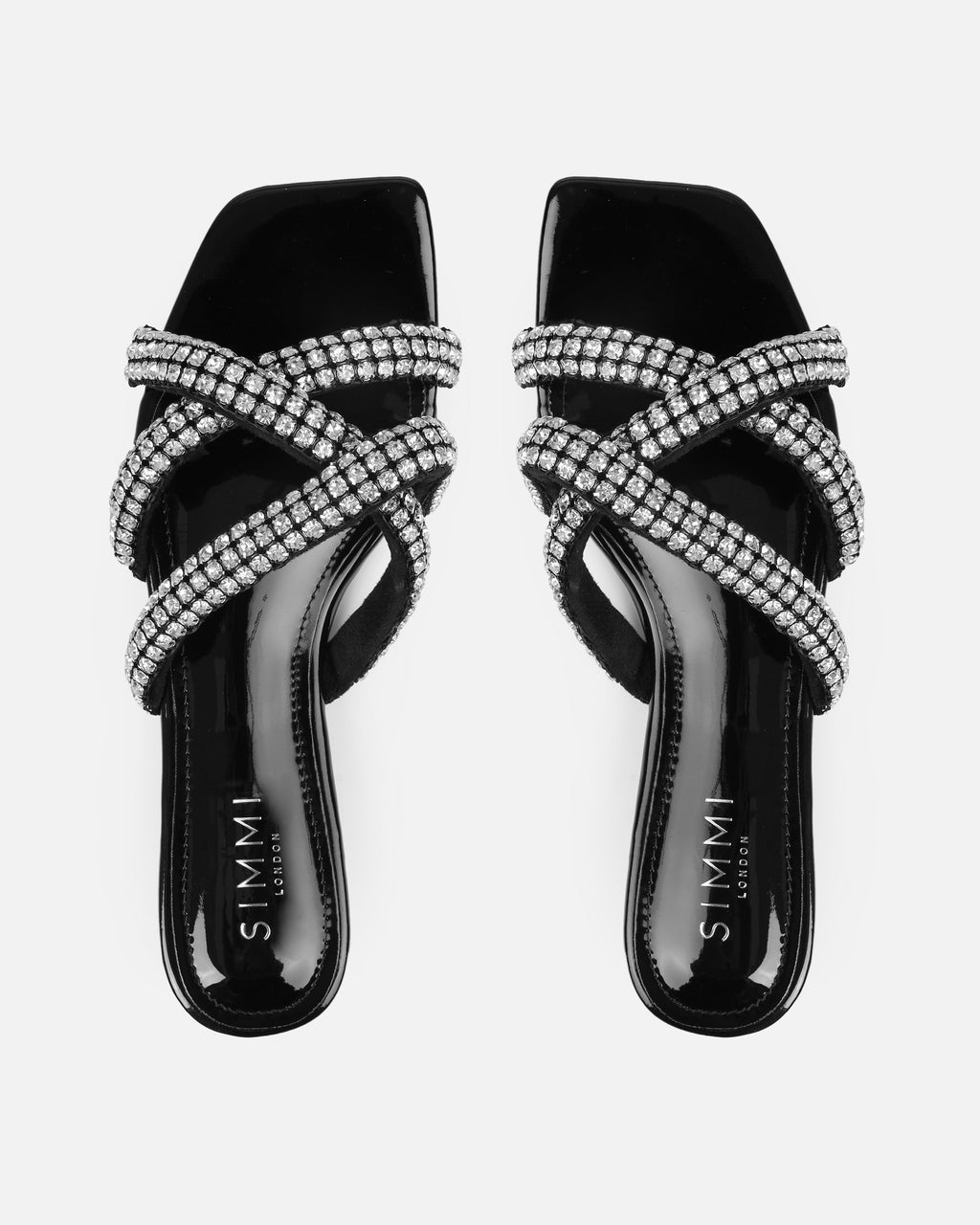 Akari Black Diamante Crossover Straps Flat Sandals