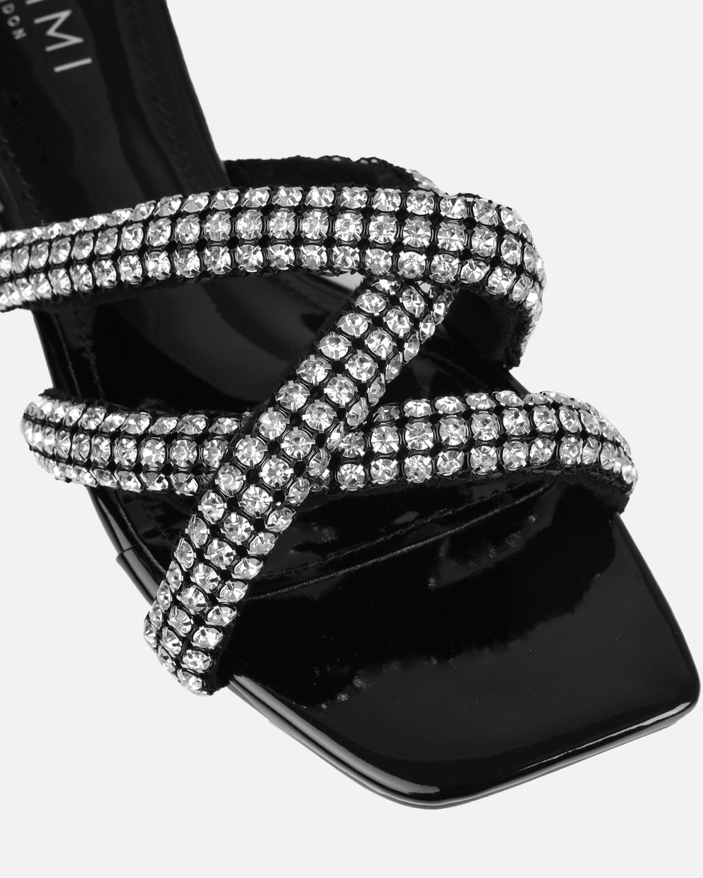 Akari Black Diamante Crossover Straps Flat Sandals