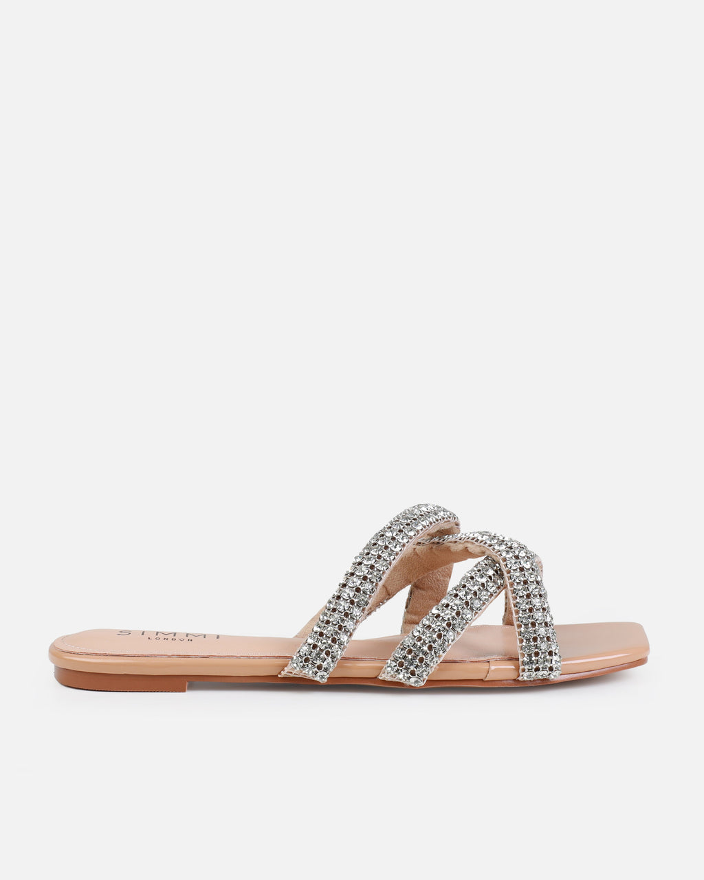 Akari Nude Diamante Crossover Straps Flat Sandals