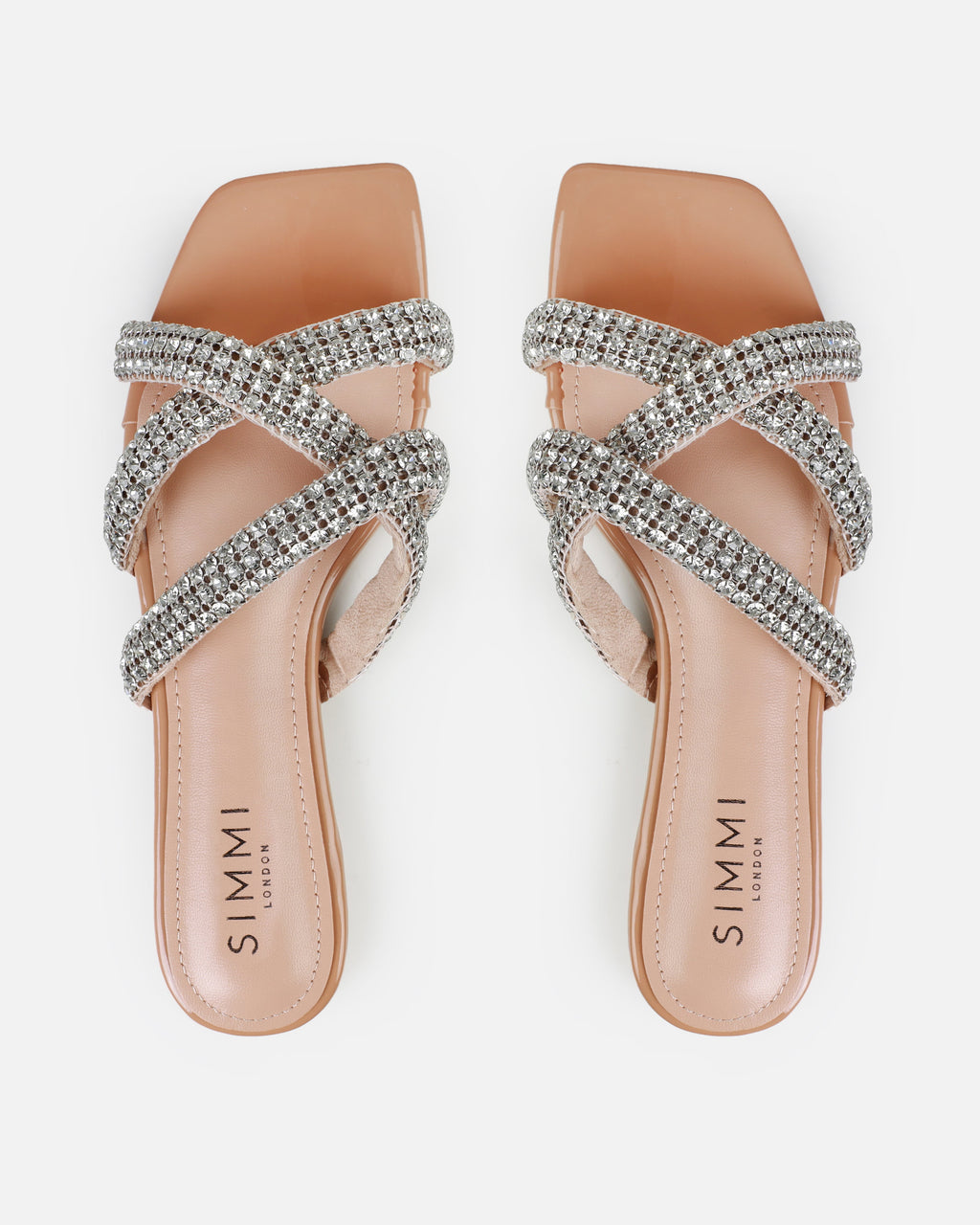 Akari Nude Diamante Crossover Straps Flat Sandals