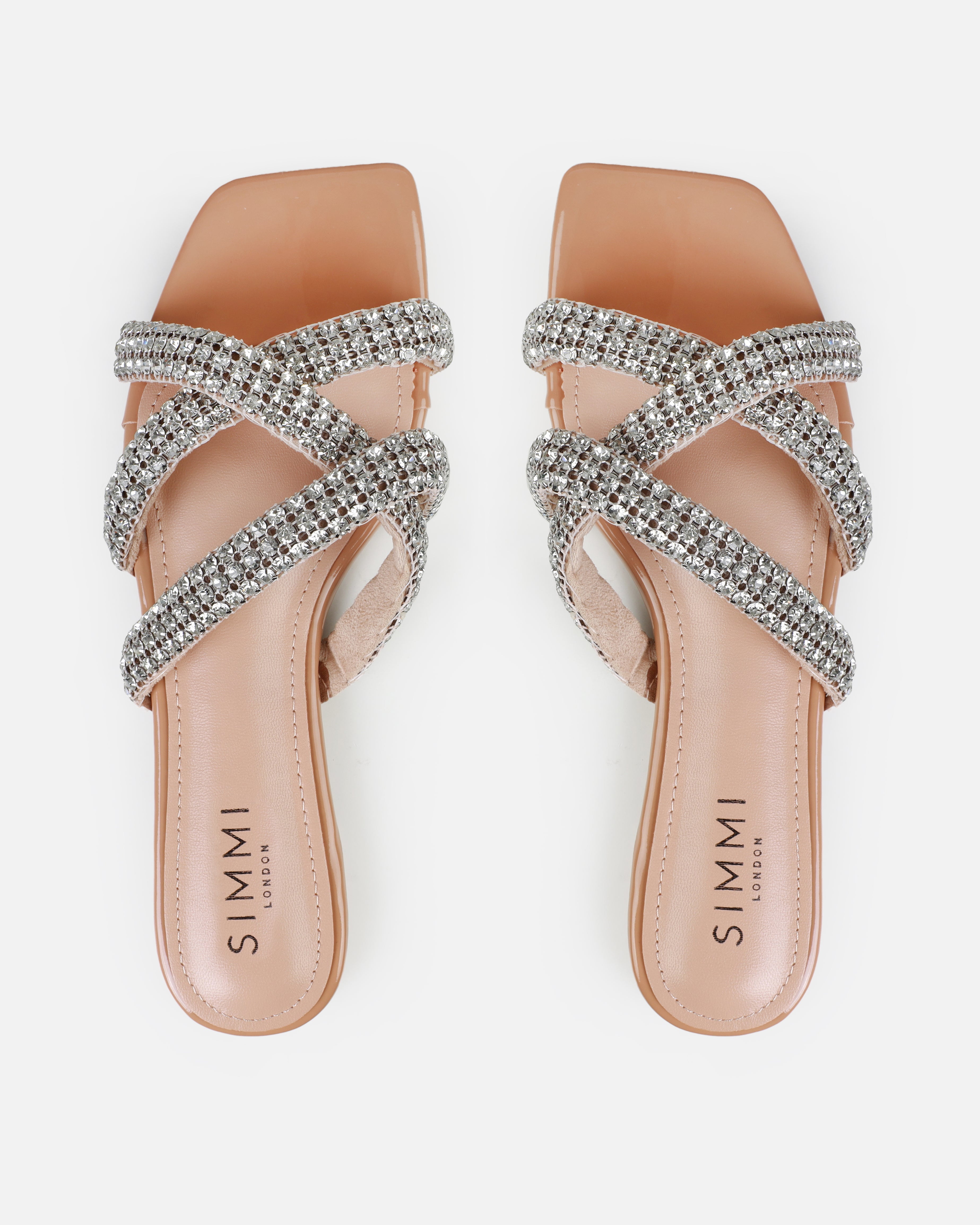 Akari Nude Diamante Crossover Straps Flat Sandals