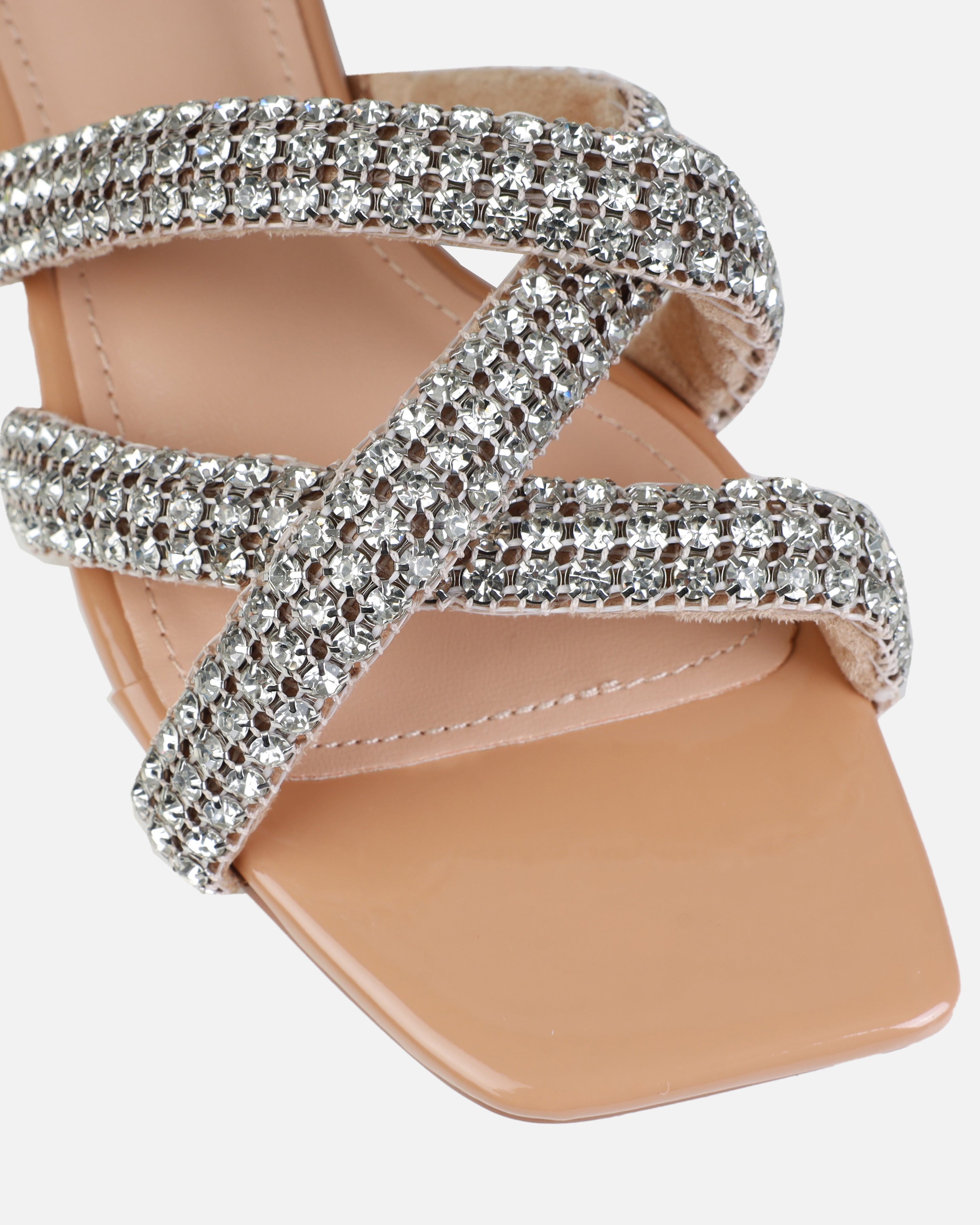 Akari Nude Diamante Crossover Straps Flat Sandals