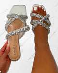 Akari Silver Diamante Crossover Straps Flat Sandals