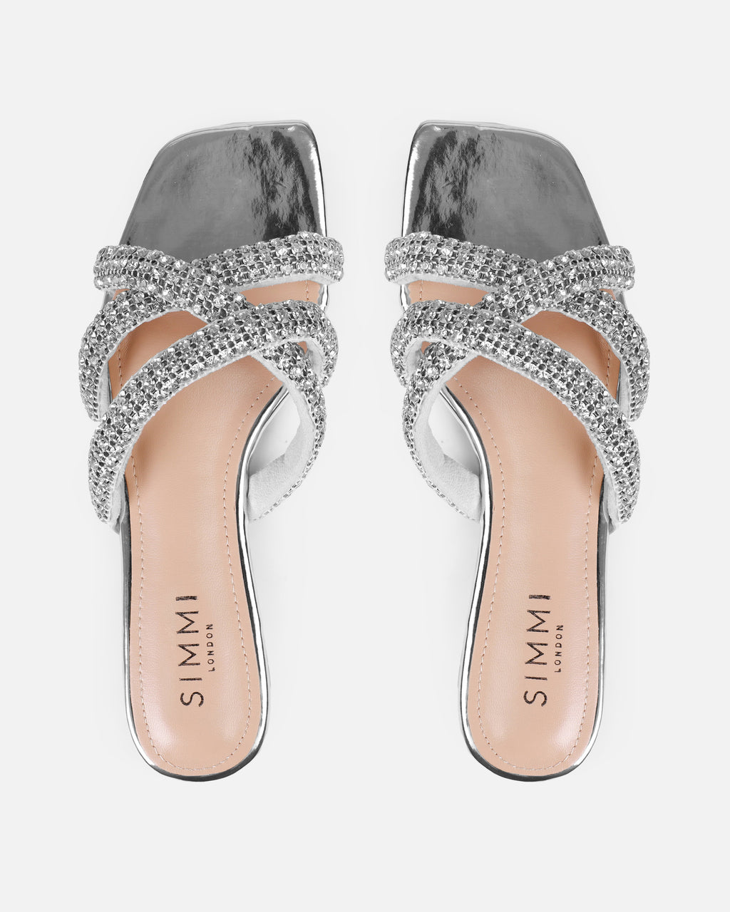 Akari Silver Diamante Crossover Straps Flat Sandals