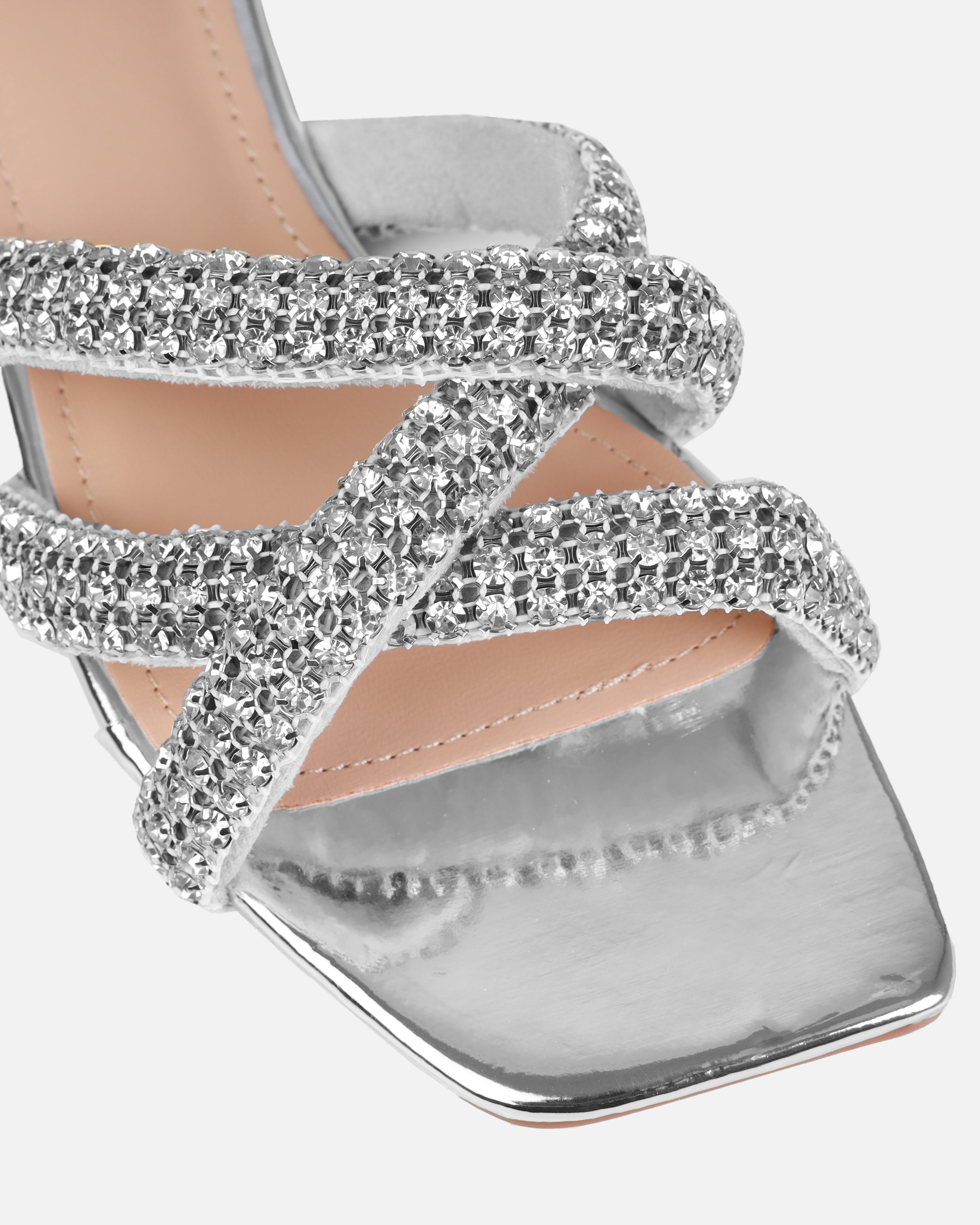 Akari Silver Diamante Crossover Straps Flat Sandals