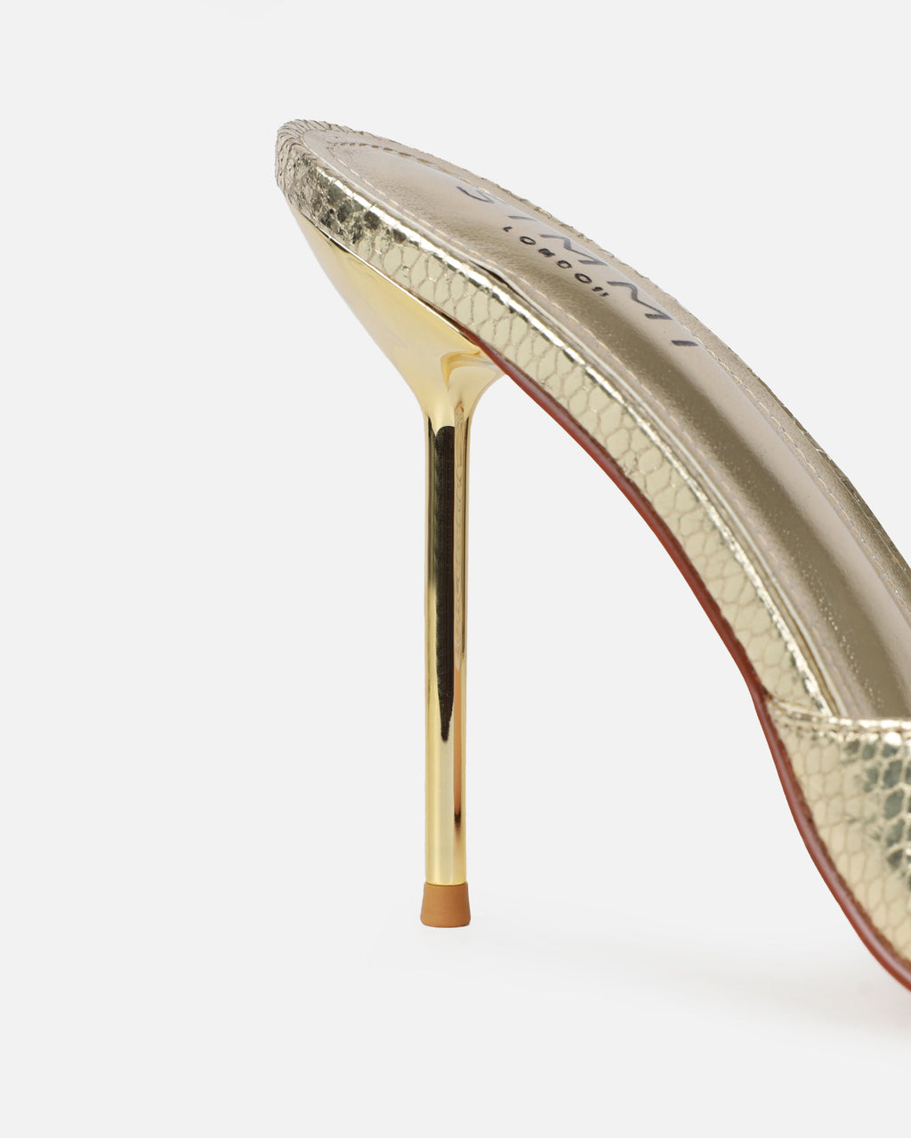 Akia Gold Faux Snake Evil Eye Stiletto Mules