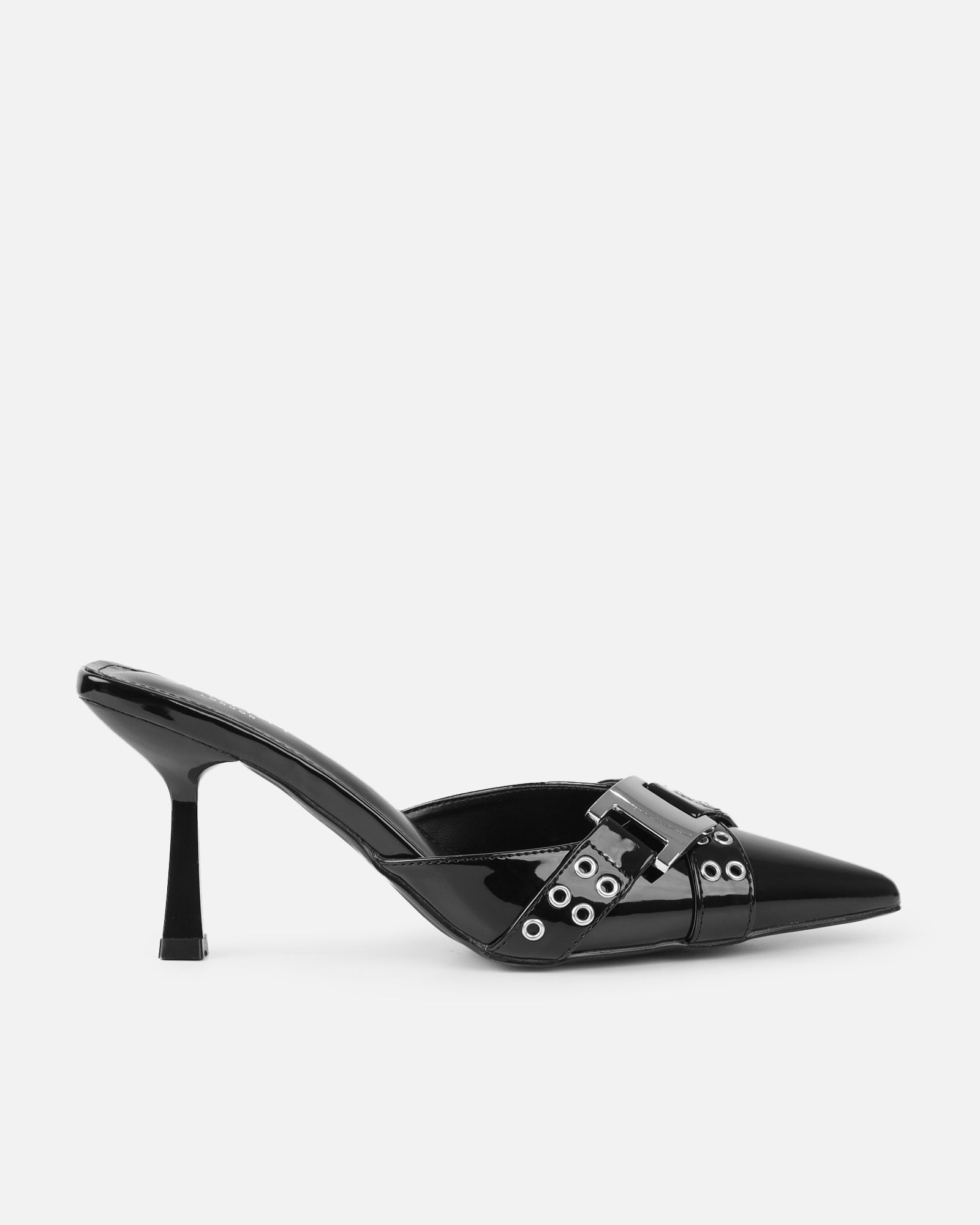 Aksana Black Patent Mule Court Shoes