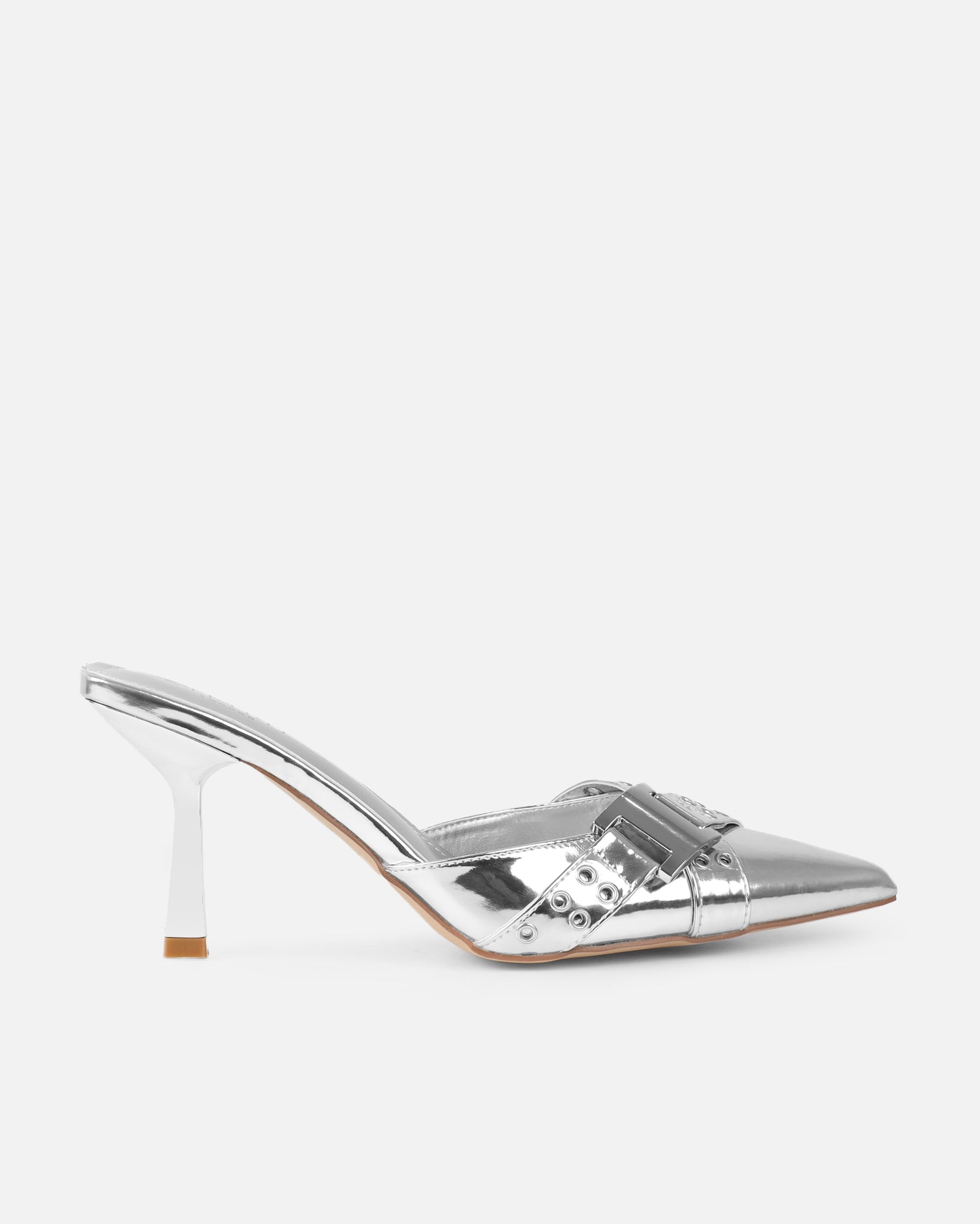 Aksana Silver Mirror Mule Court Shoes