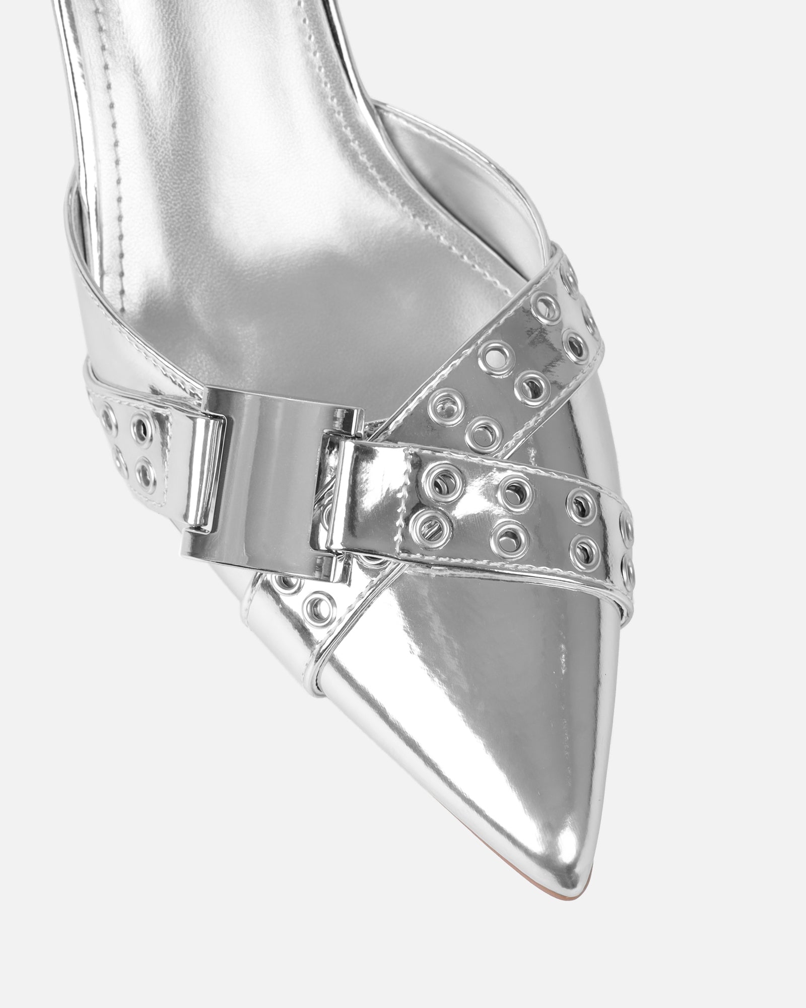 Aksana Silver Mirror Mule Court Shoes