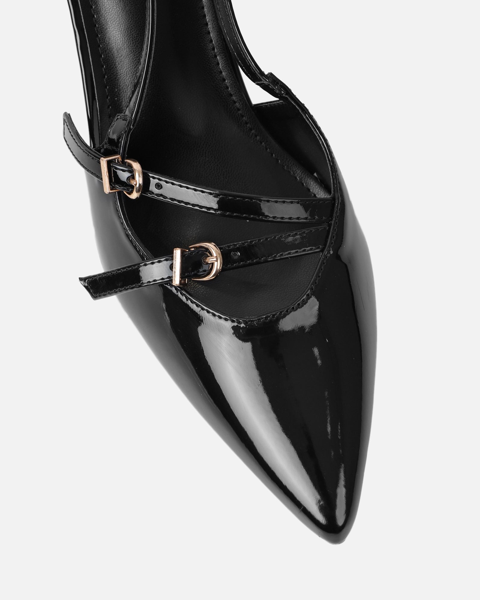 Aksa Black Patent Sling Back Court Shoes