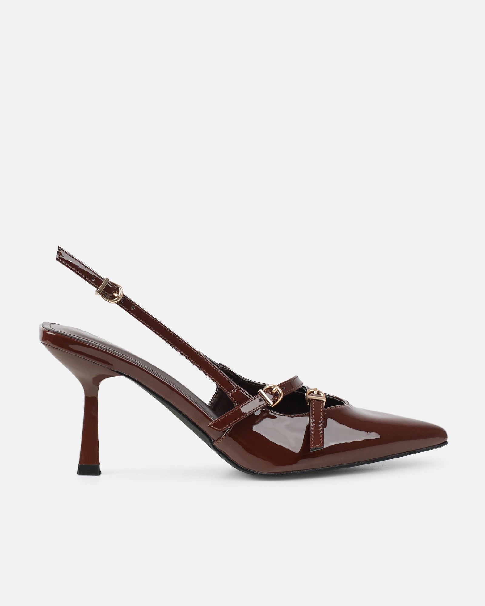 Aksa Brown Patent Sling Back Court Shoes