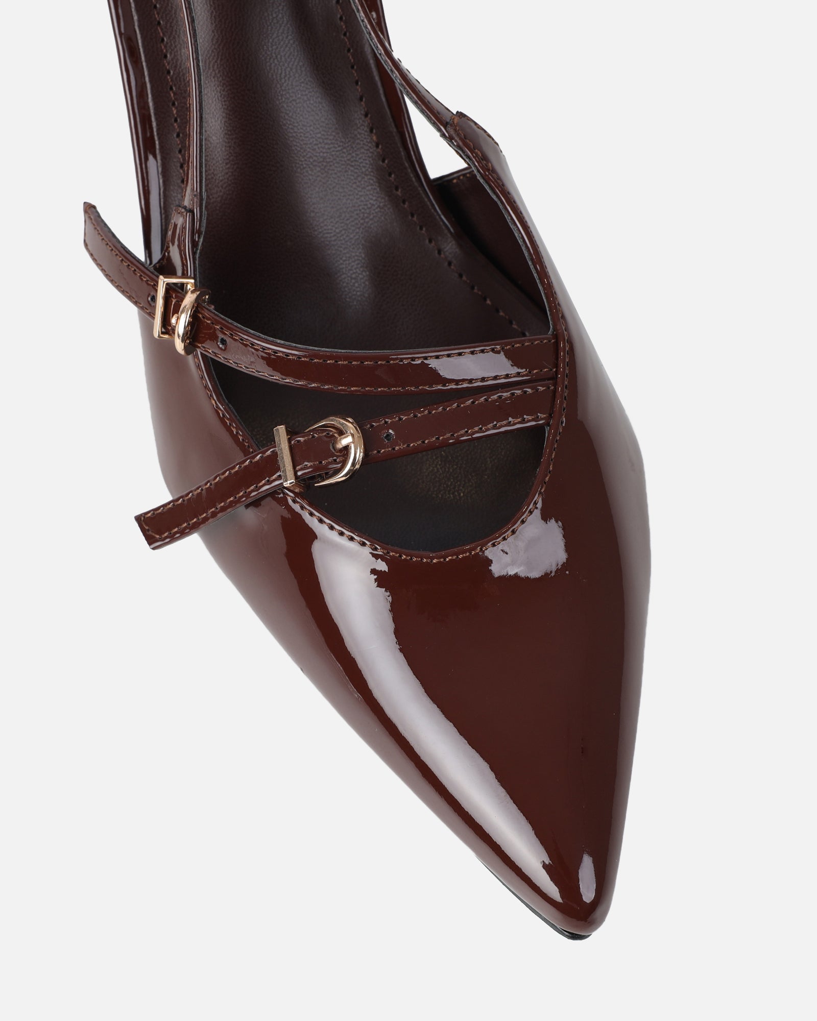 Aksa Brown Patent Sling Back Court Shoes