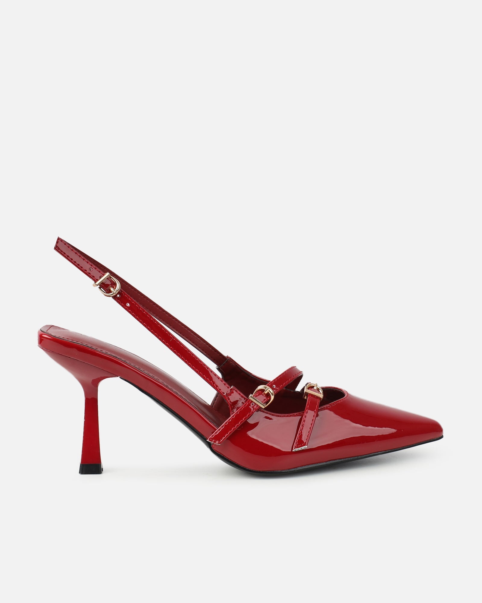 Aksa Red Patent Sling Back Court Shoes