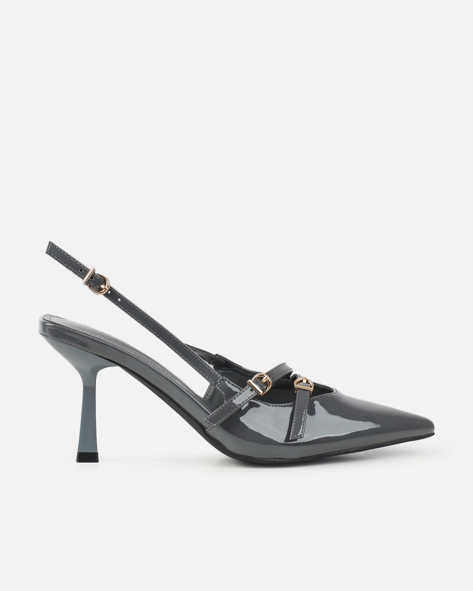 Aksa Grey Patent Sling Back Court Shoes