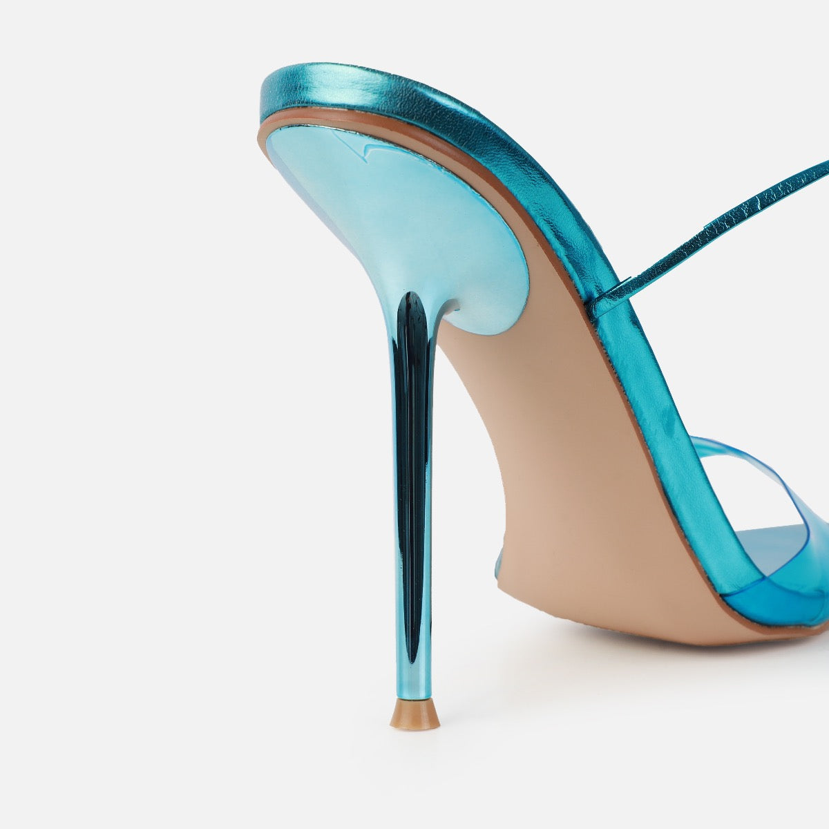 Ariaa Blue Clear Lace Up Stiletto Heels