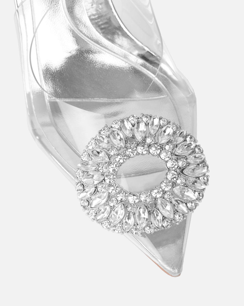 Alanis Silver Clear Diamante Slingback Mid Heel Courts