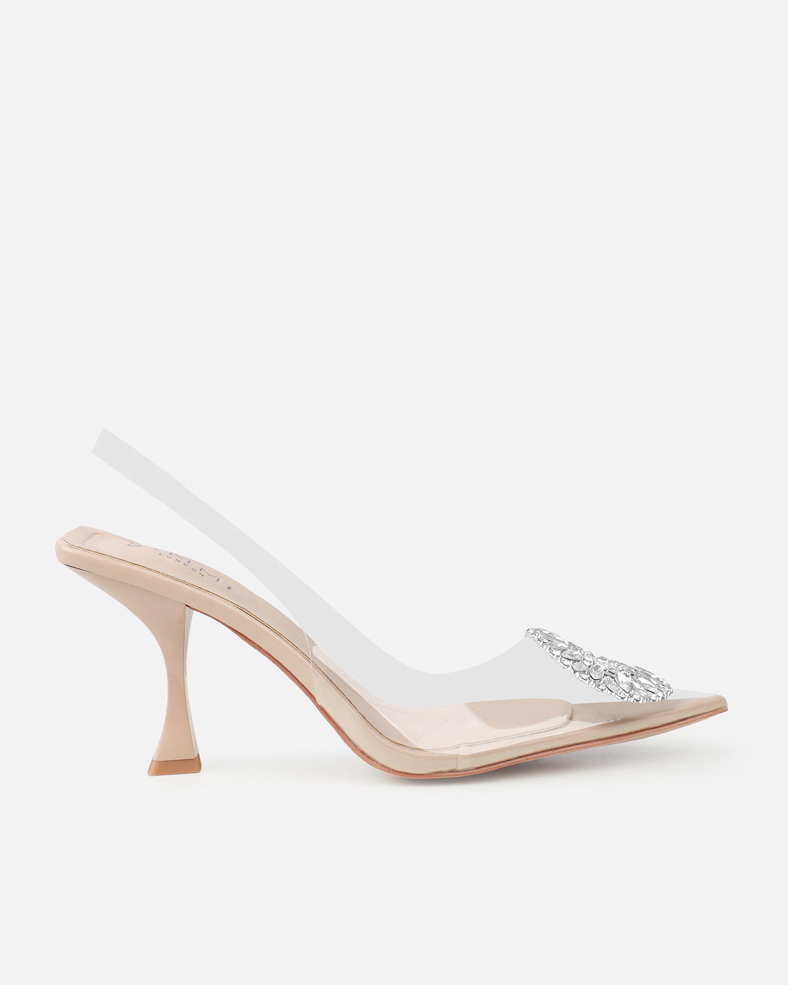 Alanis Nude Clear Diamante Slingback Mid Heel Courts