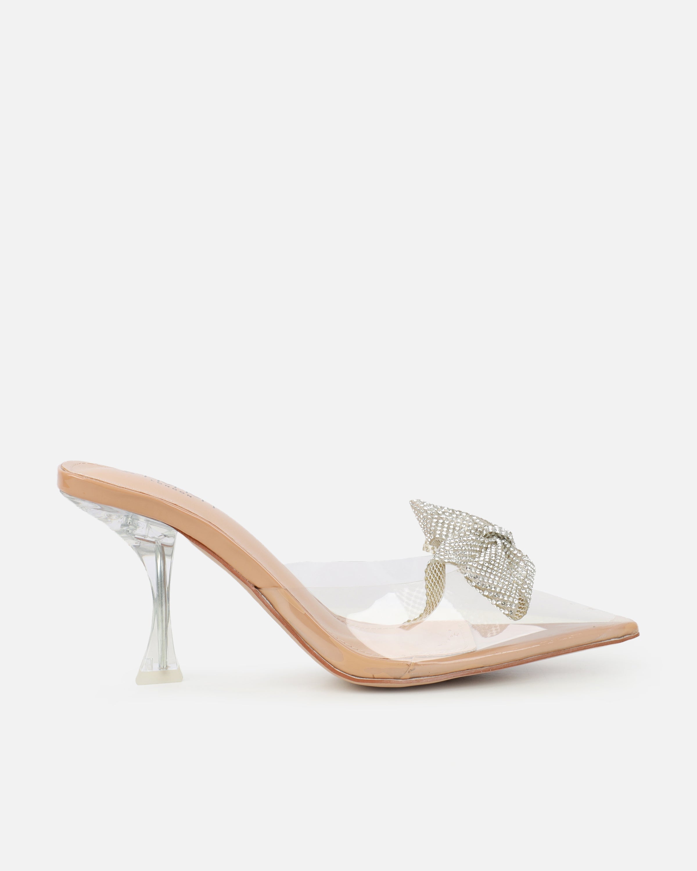 Alorah Clear Nude Diamante Bow Trim Sling Back Court Shoes