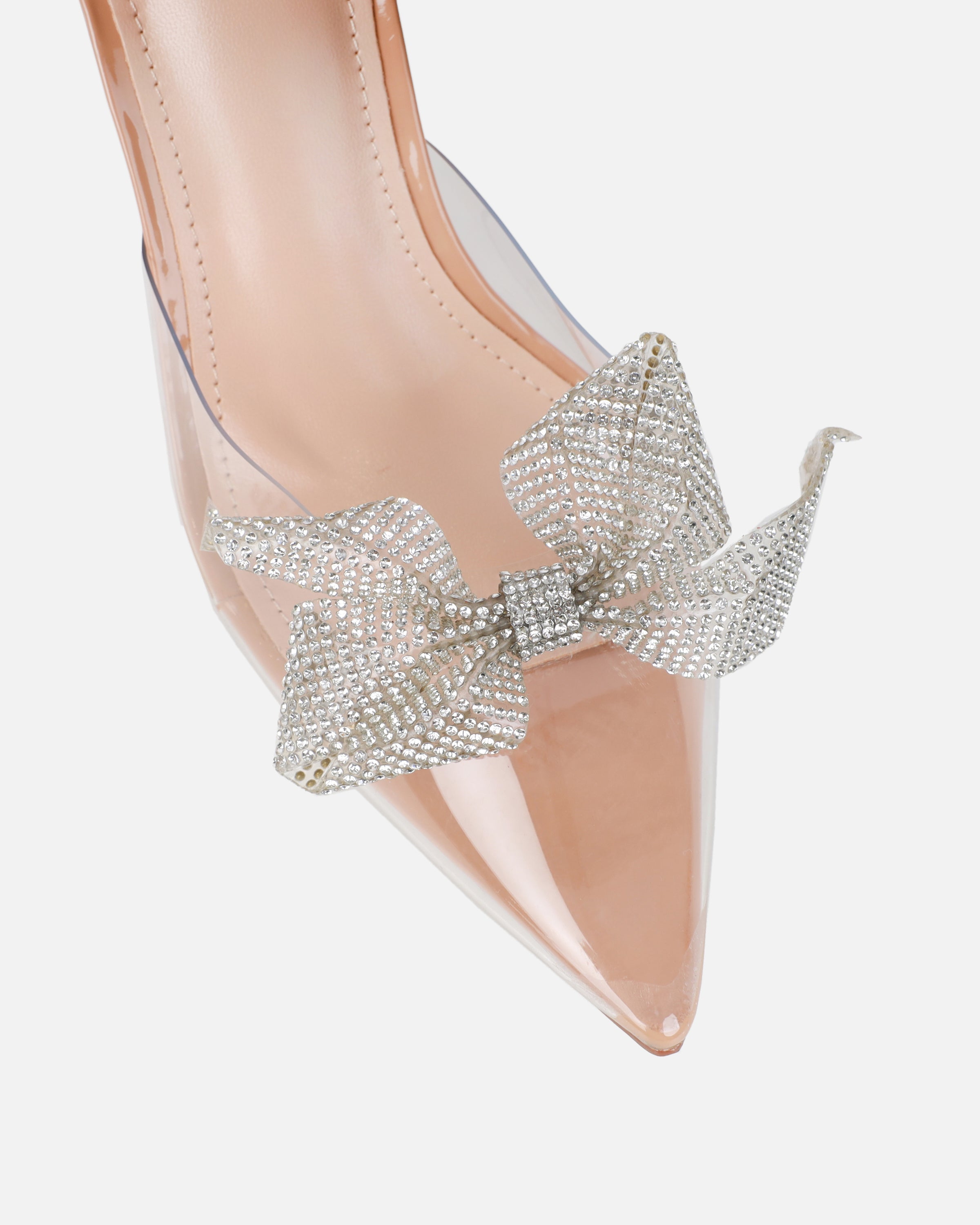 Alorah Clear Nude Diamante Bow Trim Sling Back Court Shoes
