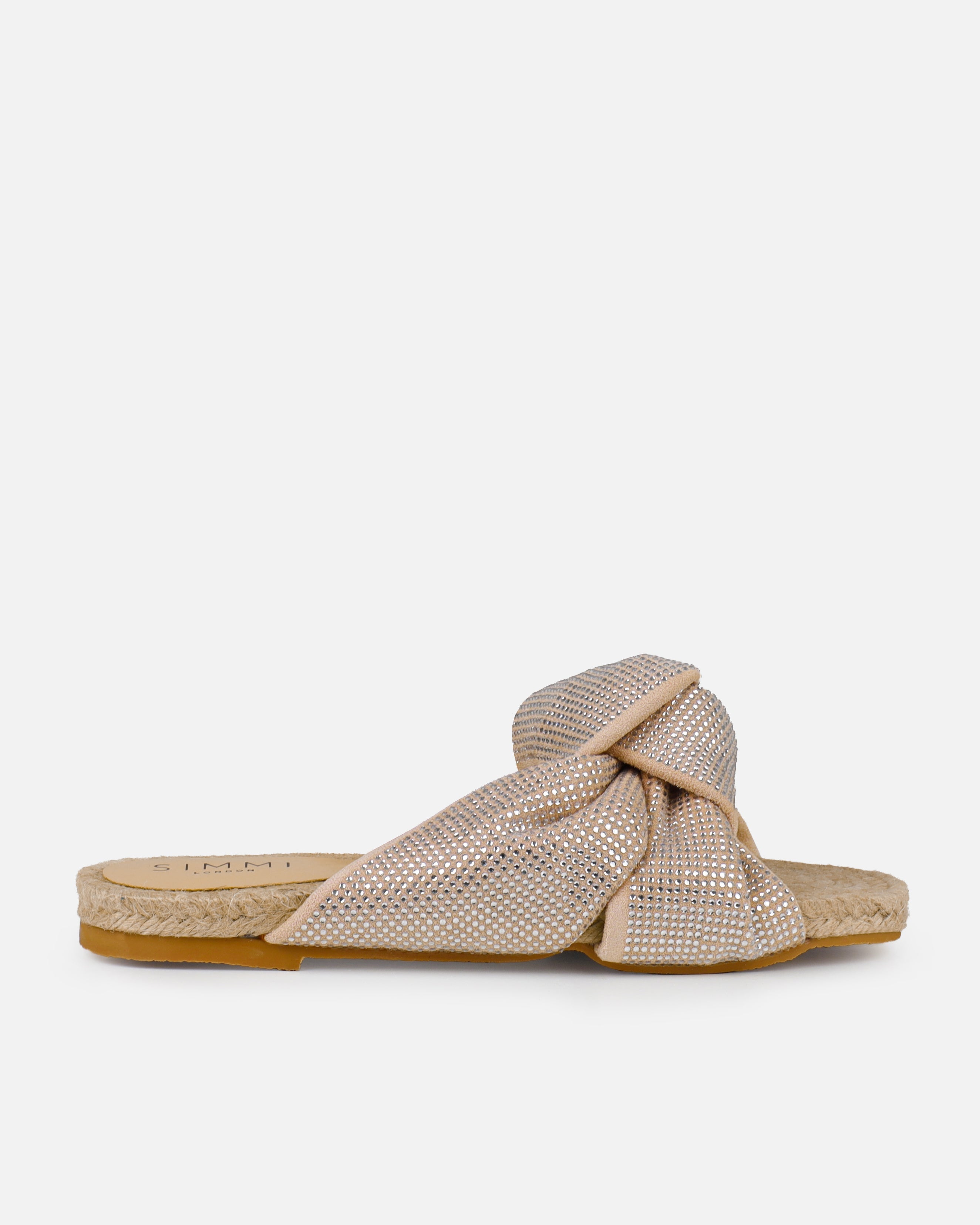 Alazne Nude Diamante Knot Espadrille Flat Sandals
