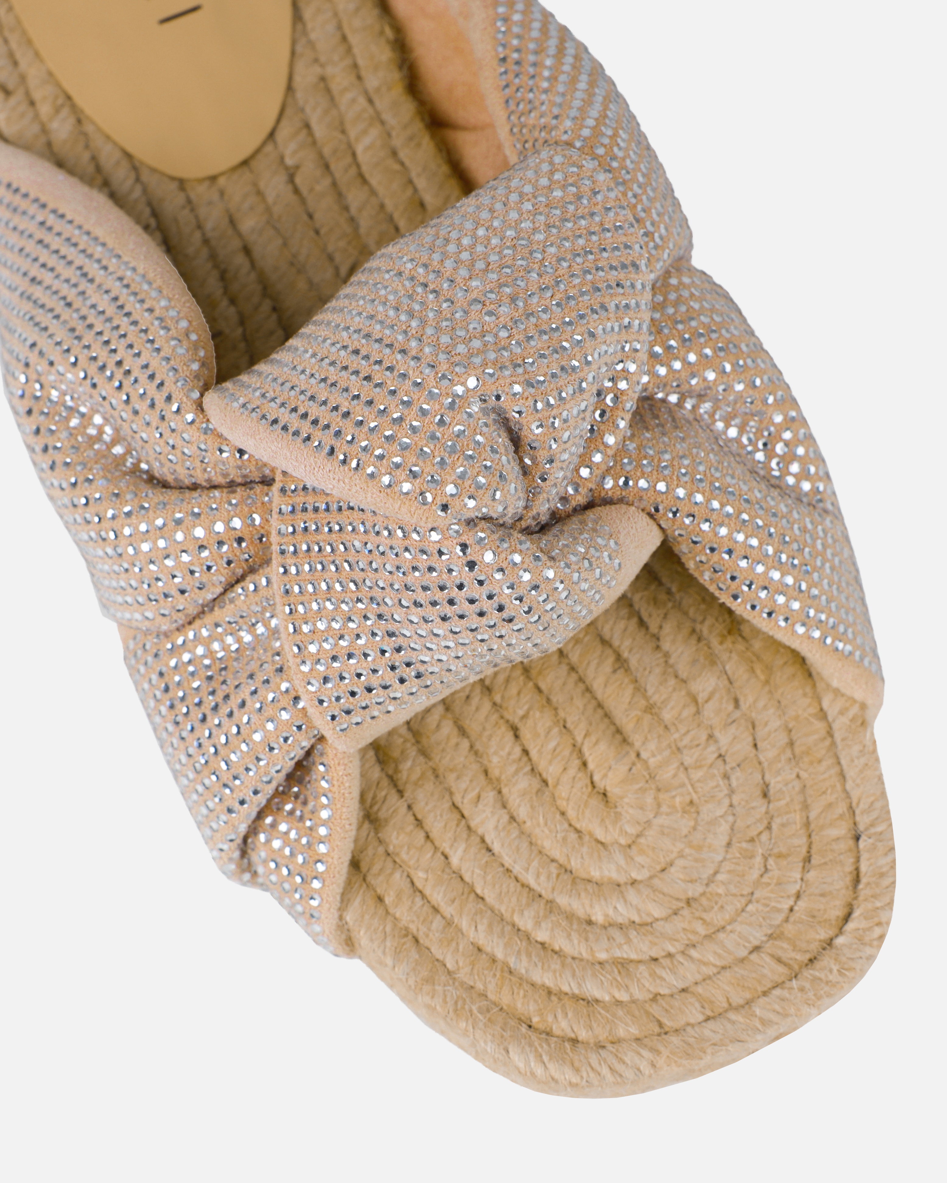 Alazne Nude Diamante Knot Espadrille Flat Sandals