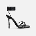 Alenah Black Faux Snake Print Lace Up Diamante Heels
