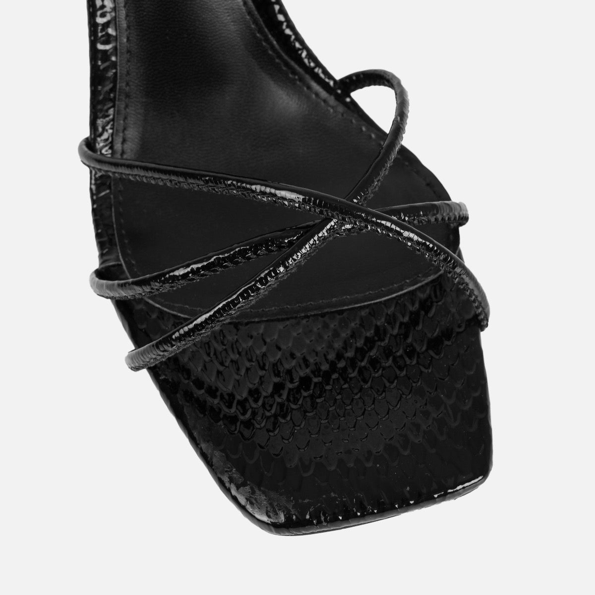 Alenah Black Faux Snake Print Lace Up Diamante Heels