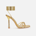 Alenah Gold Faux Snake Print Lace Up Diamante Heels