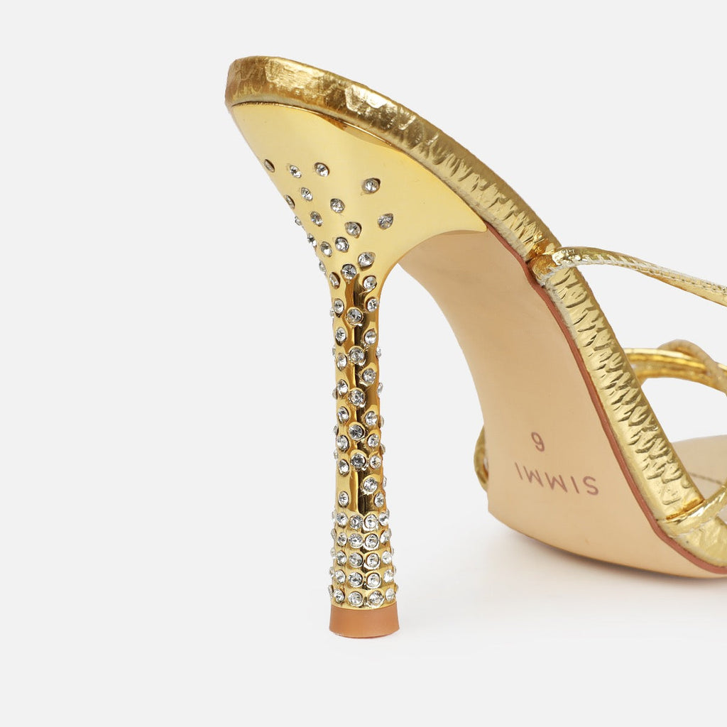 Alenah Gold Faux Snake Print Lace Up Diamante Heels