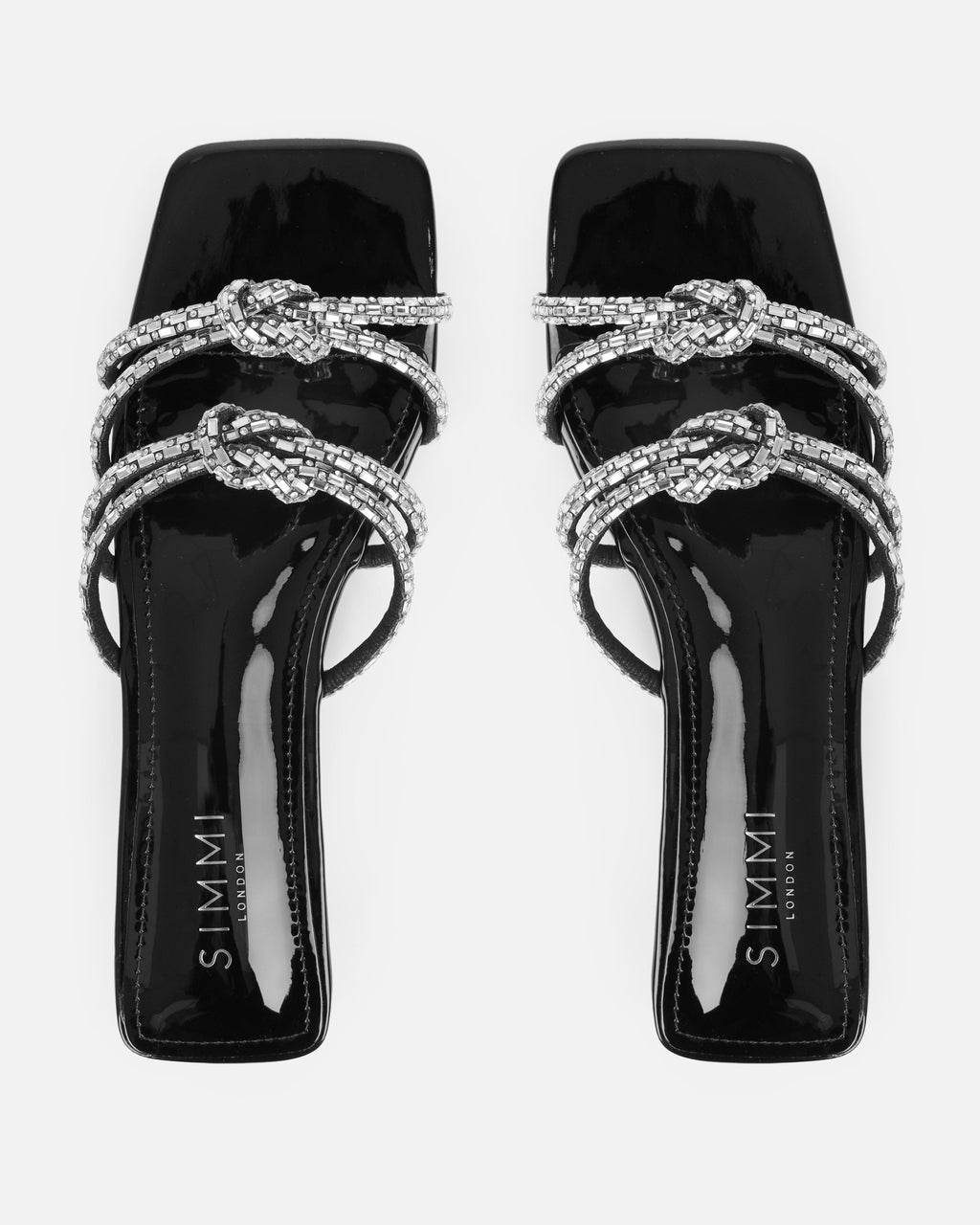 Aliano Black Patent Diamante Flat Sandals