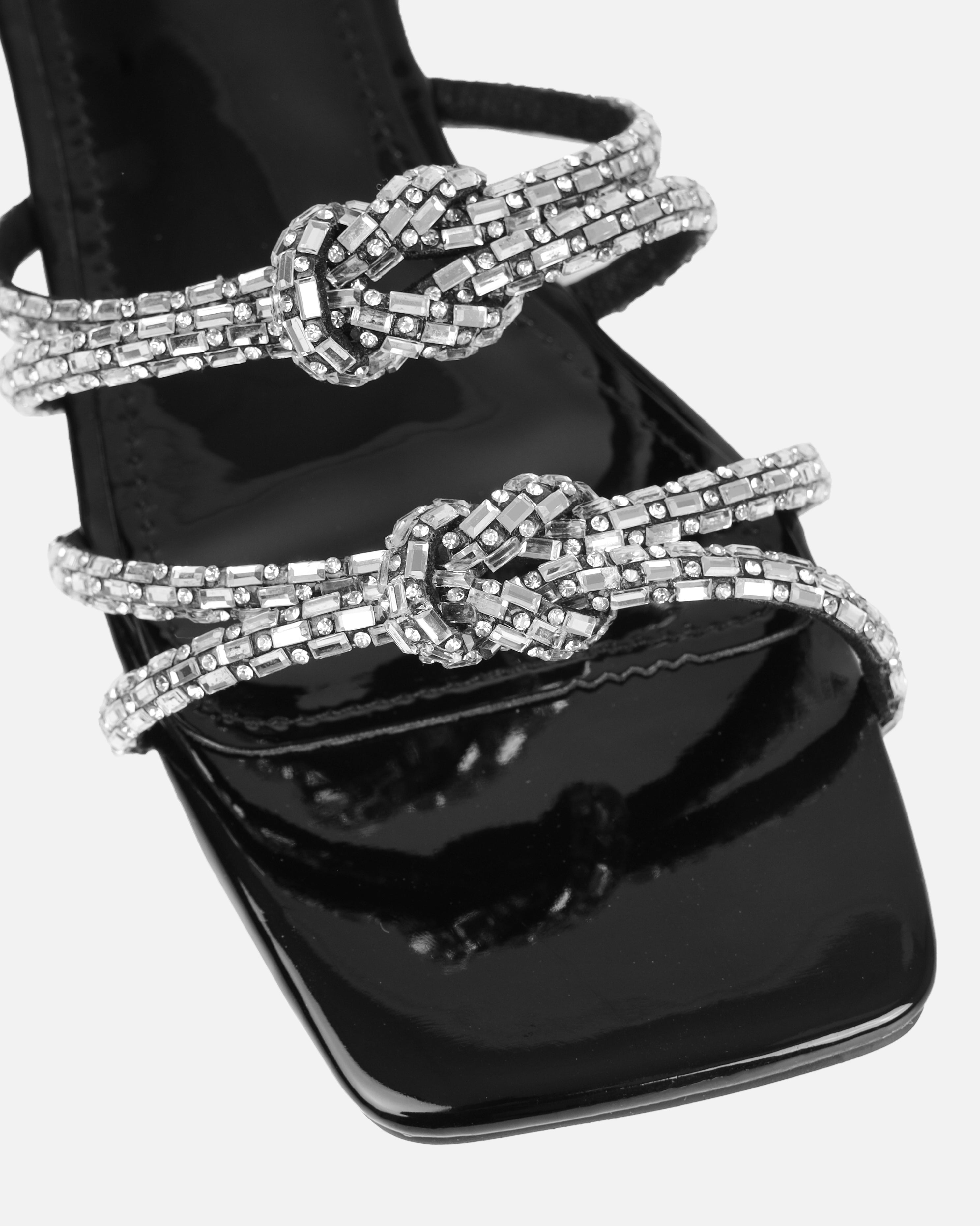 Aliano Black Patent Diamante Flat Sandals