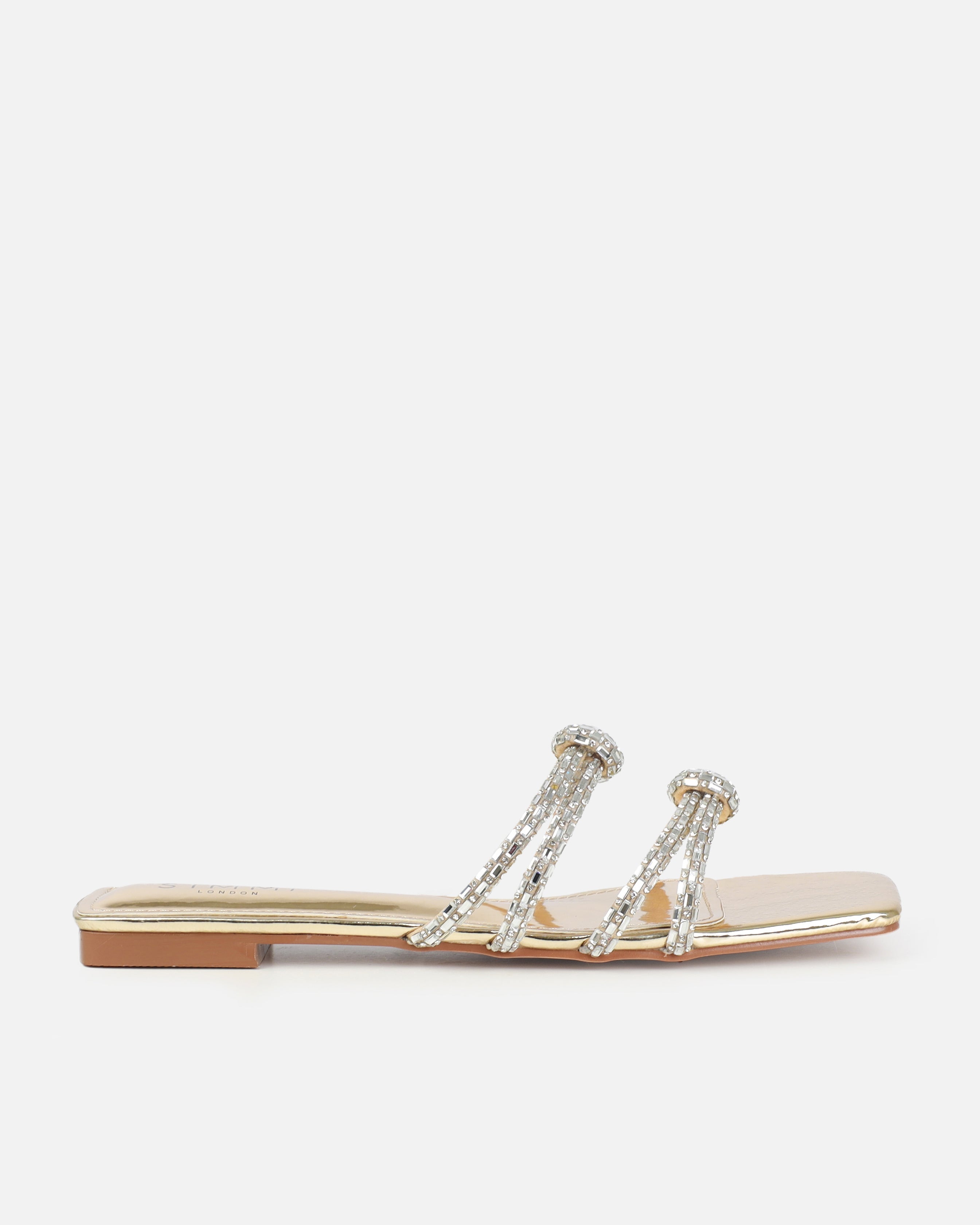 Aliano Gold Patent Diamante Flat Sandals
