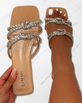Aliano Nude Patent Diamante Flat Sandals