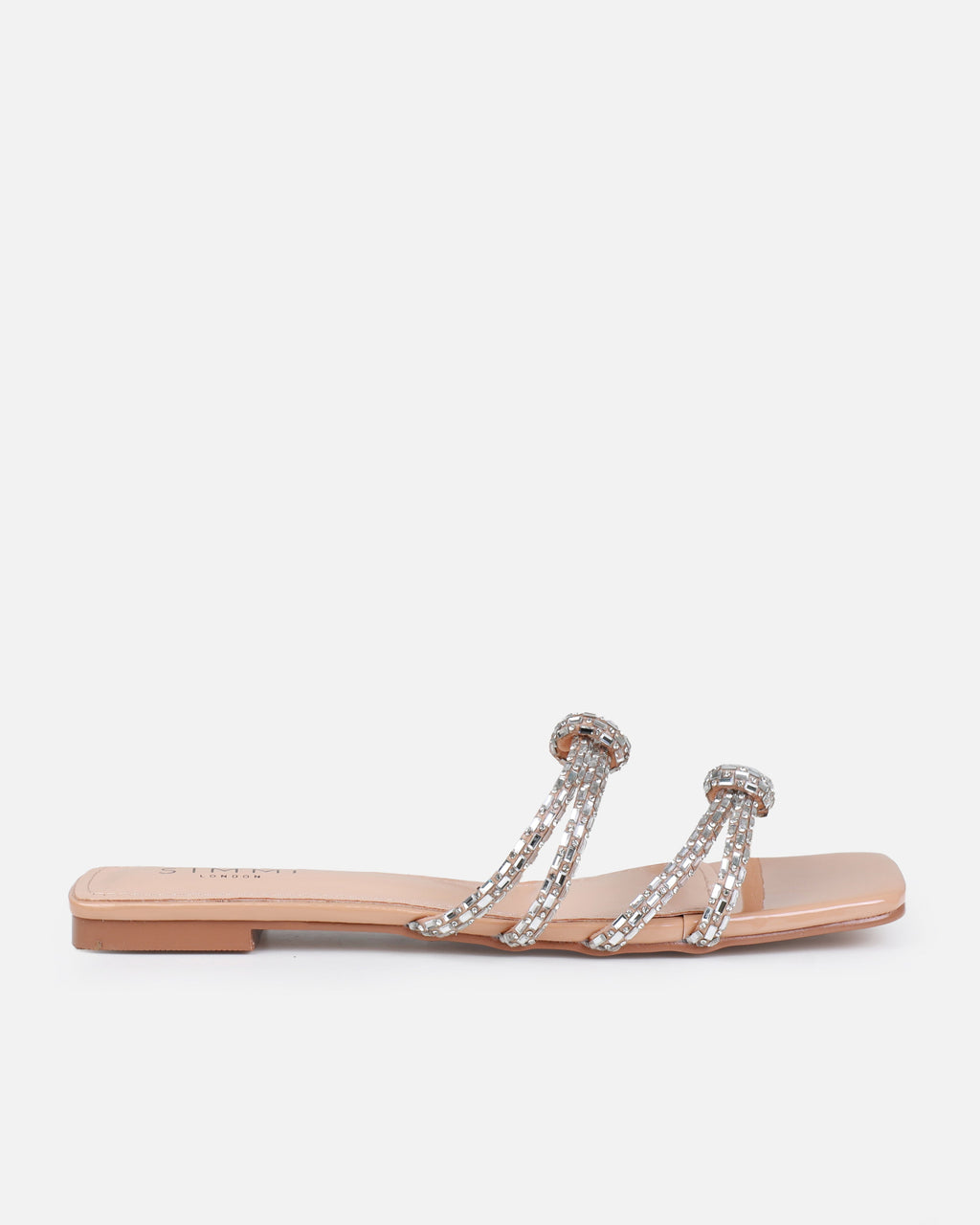 Aliano Nude Patent Diamante Flat Sandals