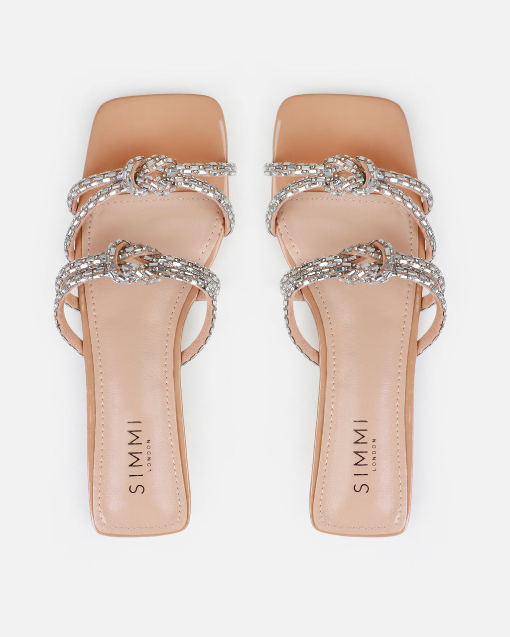 Aliano Nude Patent Diamante Flat Sandals