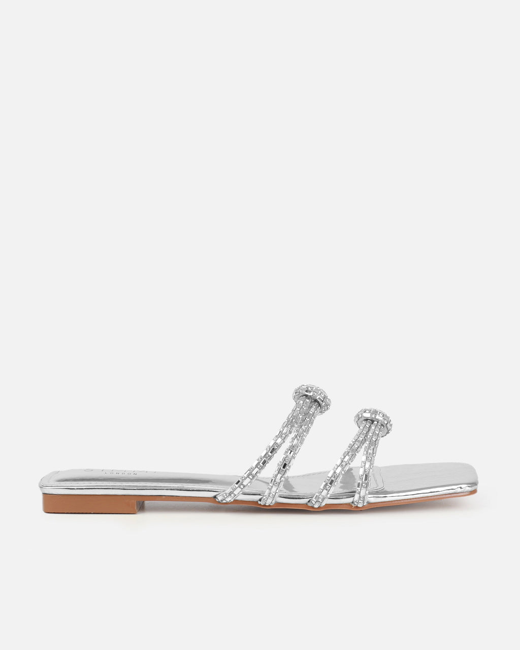 Aliano Silver Patent Diamante Flat Sandals