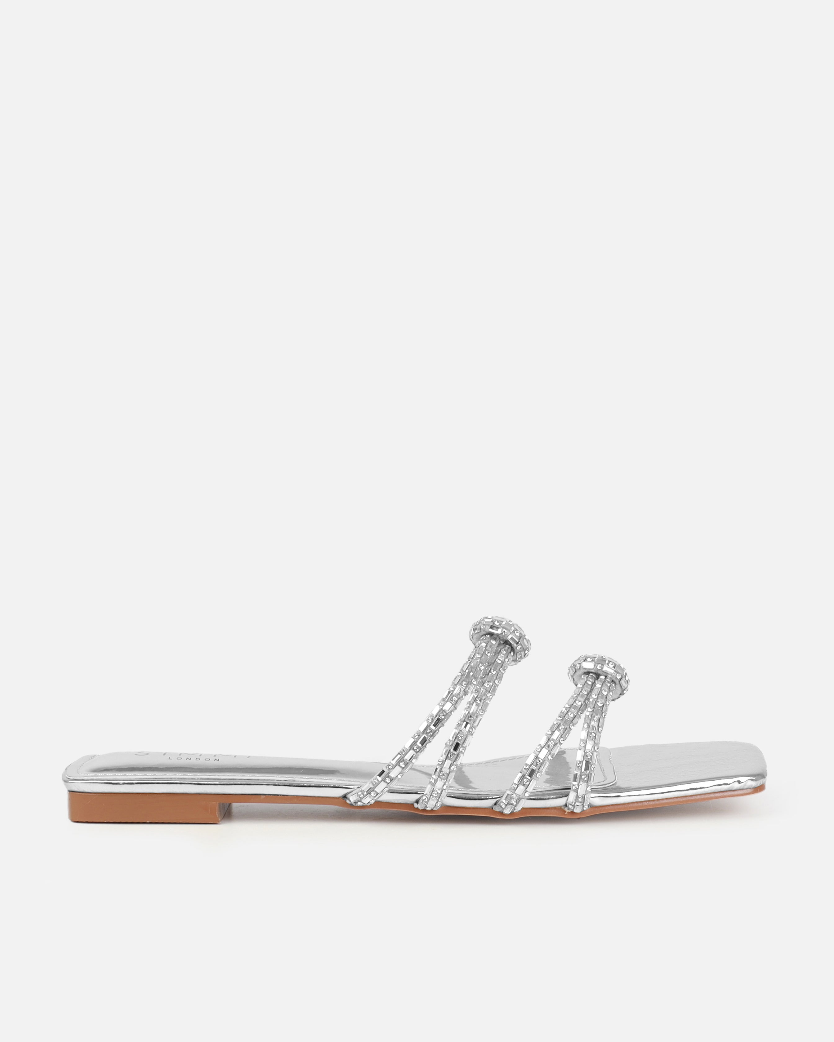 Aliano Silver Patent Diamante Flat Sandals