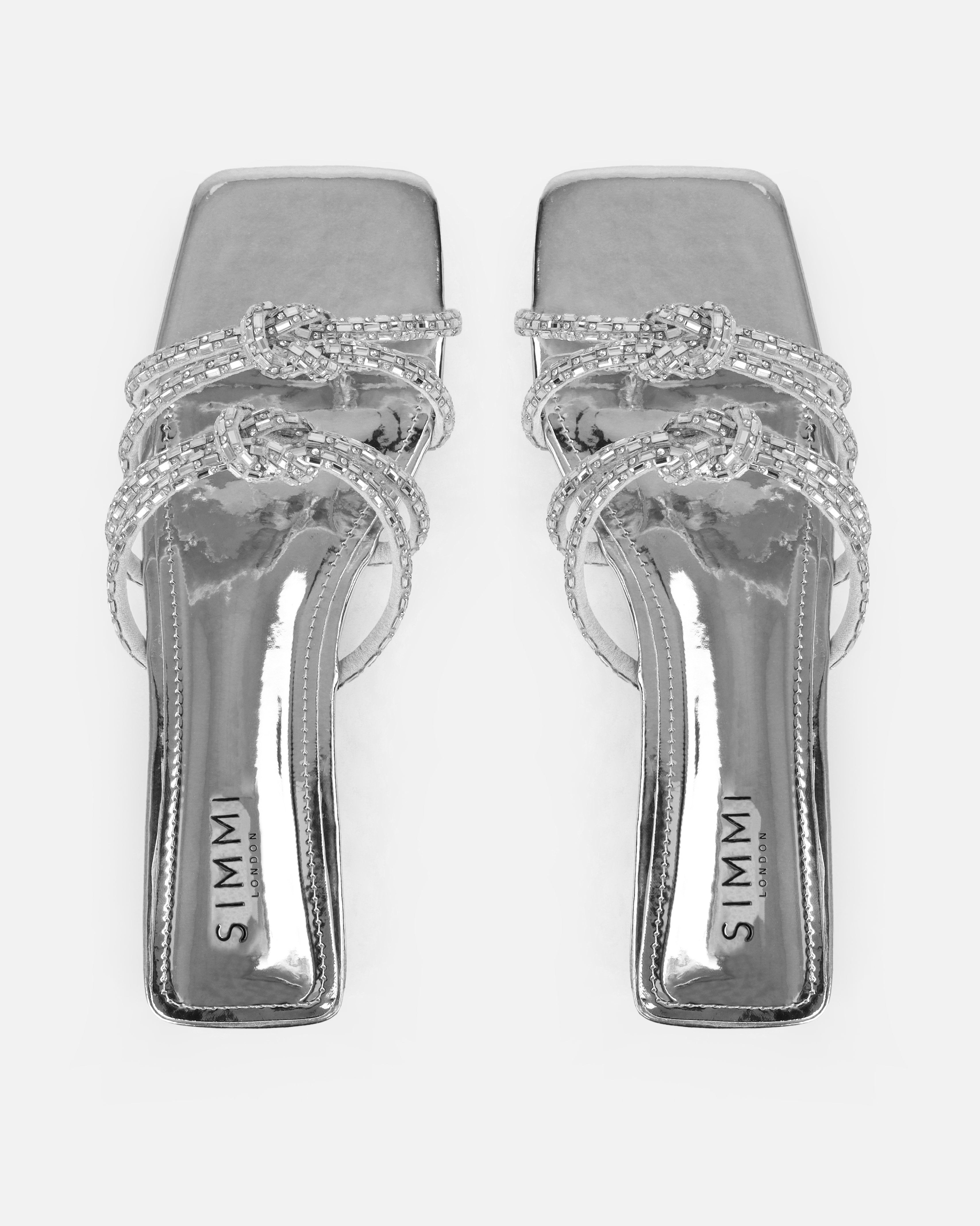 Aliano Silver Patent Diamante Flat Sandals
