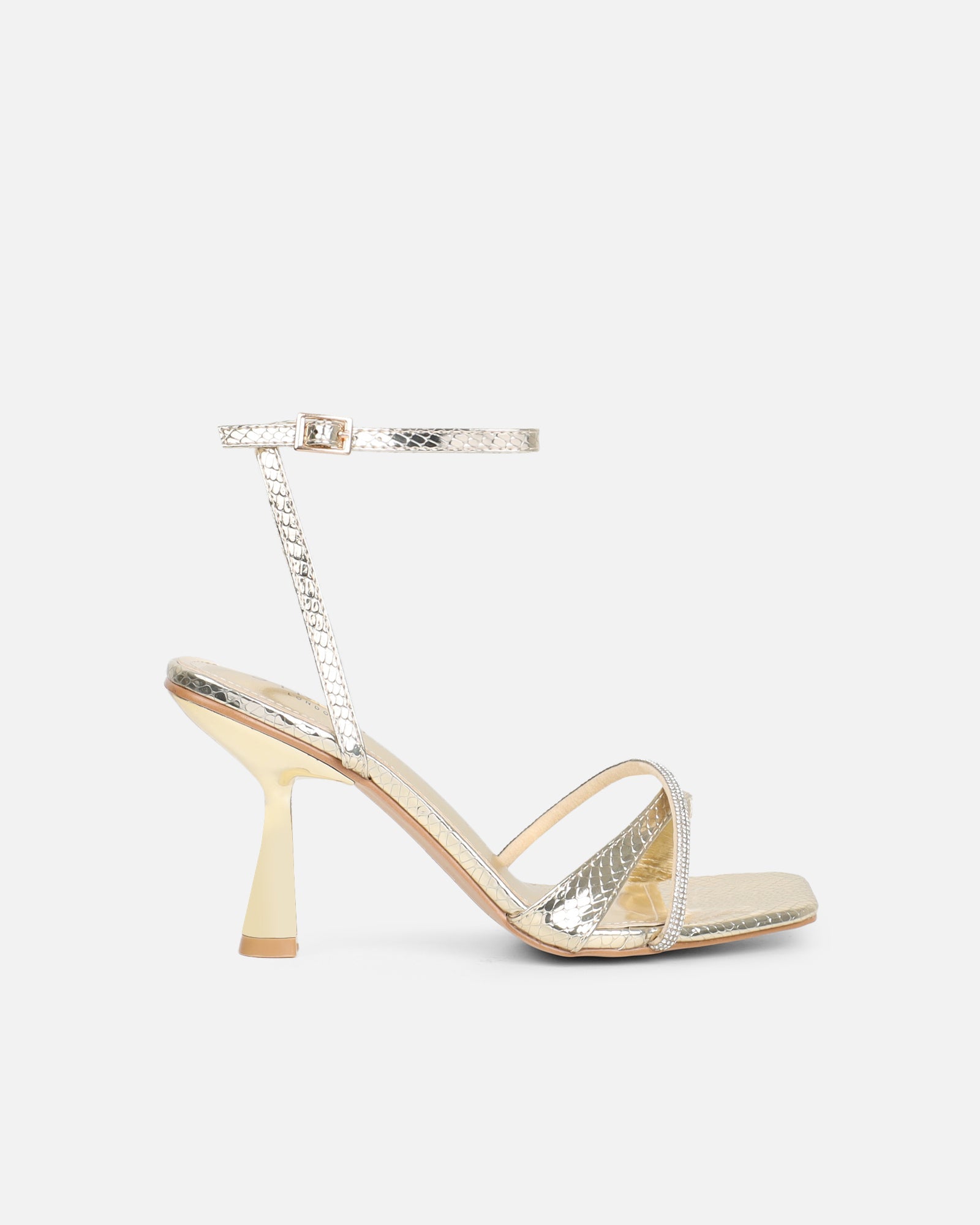 Aliki Gold Snake Diamante Heeled Sandals