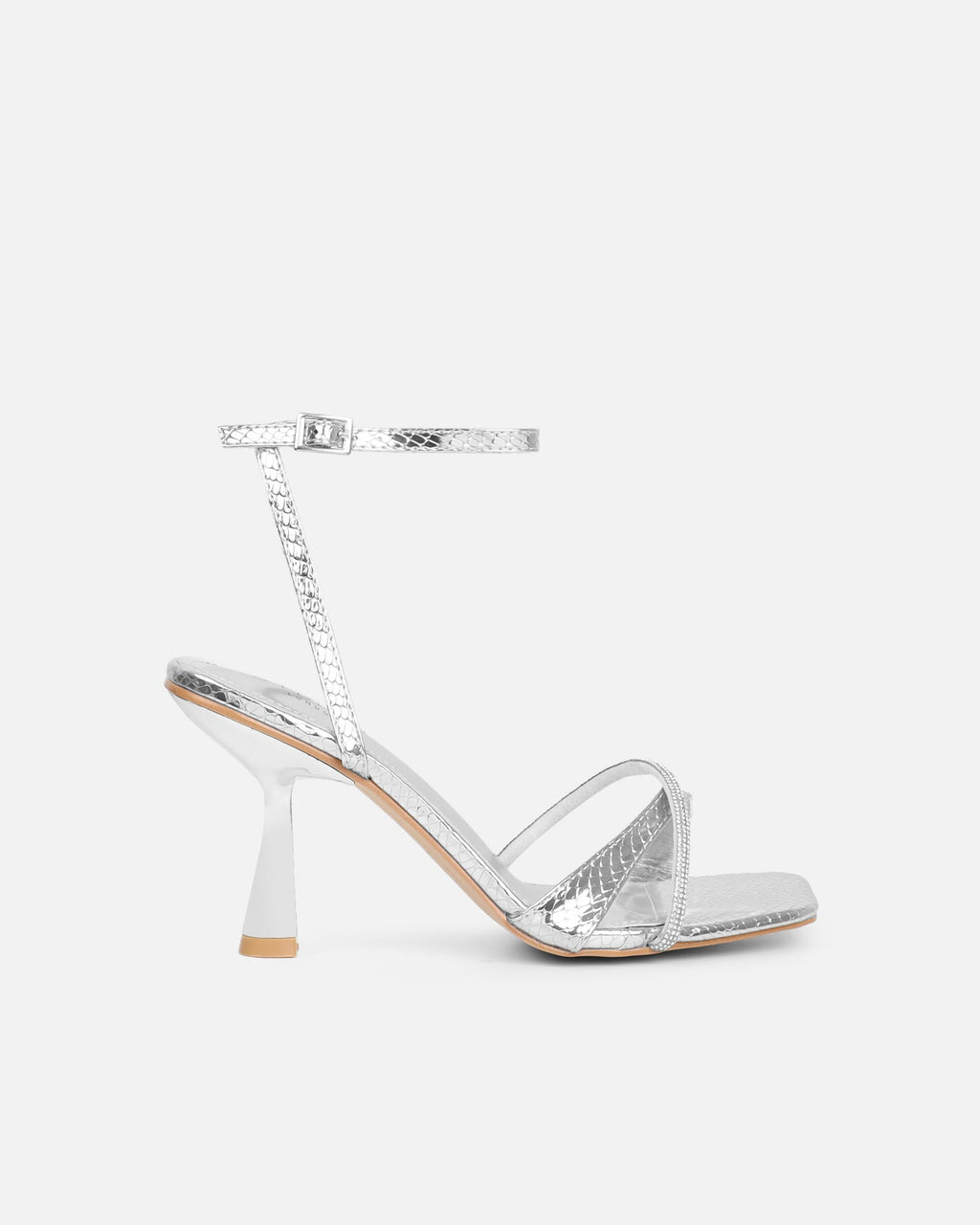 Aliki Silver Snake Diamante Heeled Sandals